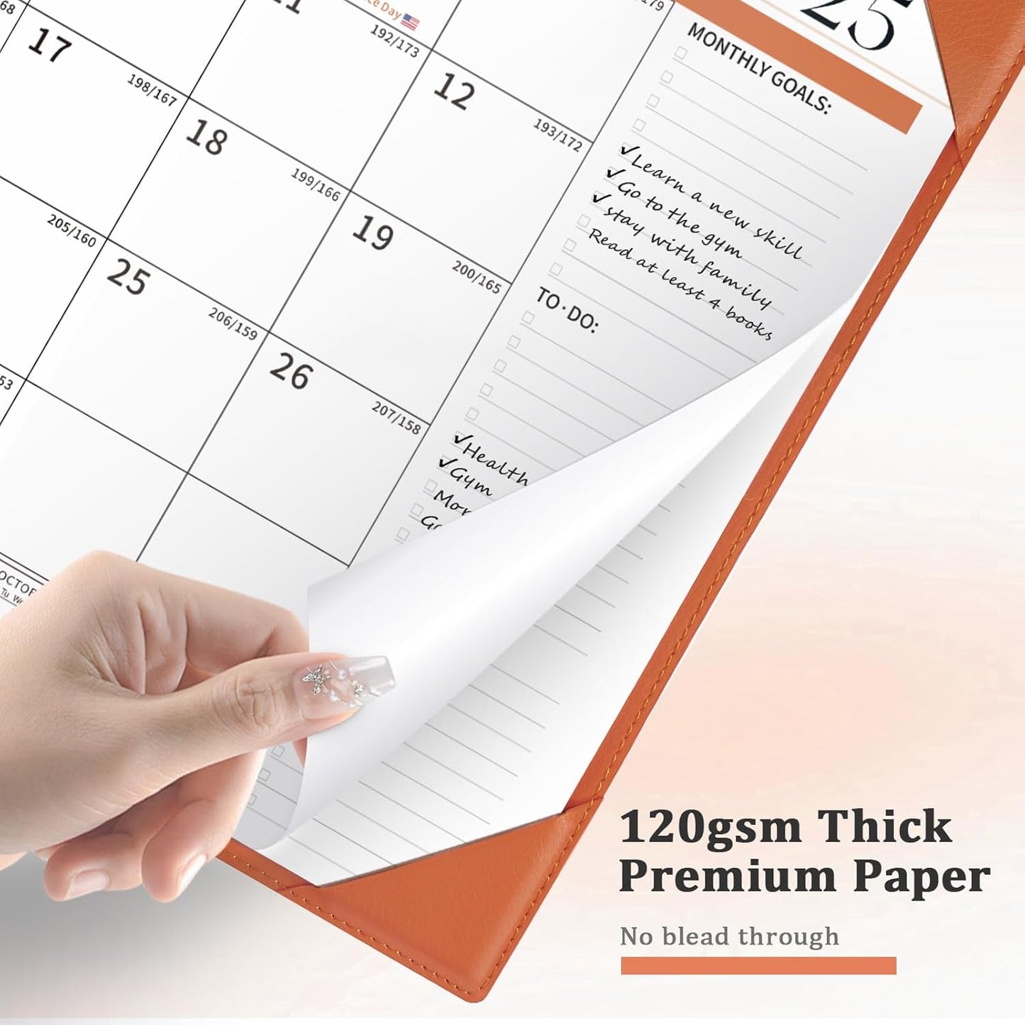 Ospelelf Desk Calendar 2025-2026 Wall Monthly Planner 12"x17" Leather Pad with Protective Cover 18 Months July 2025 to December 2026 Orange