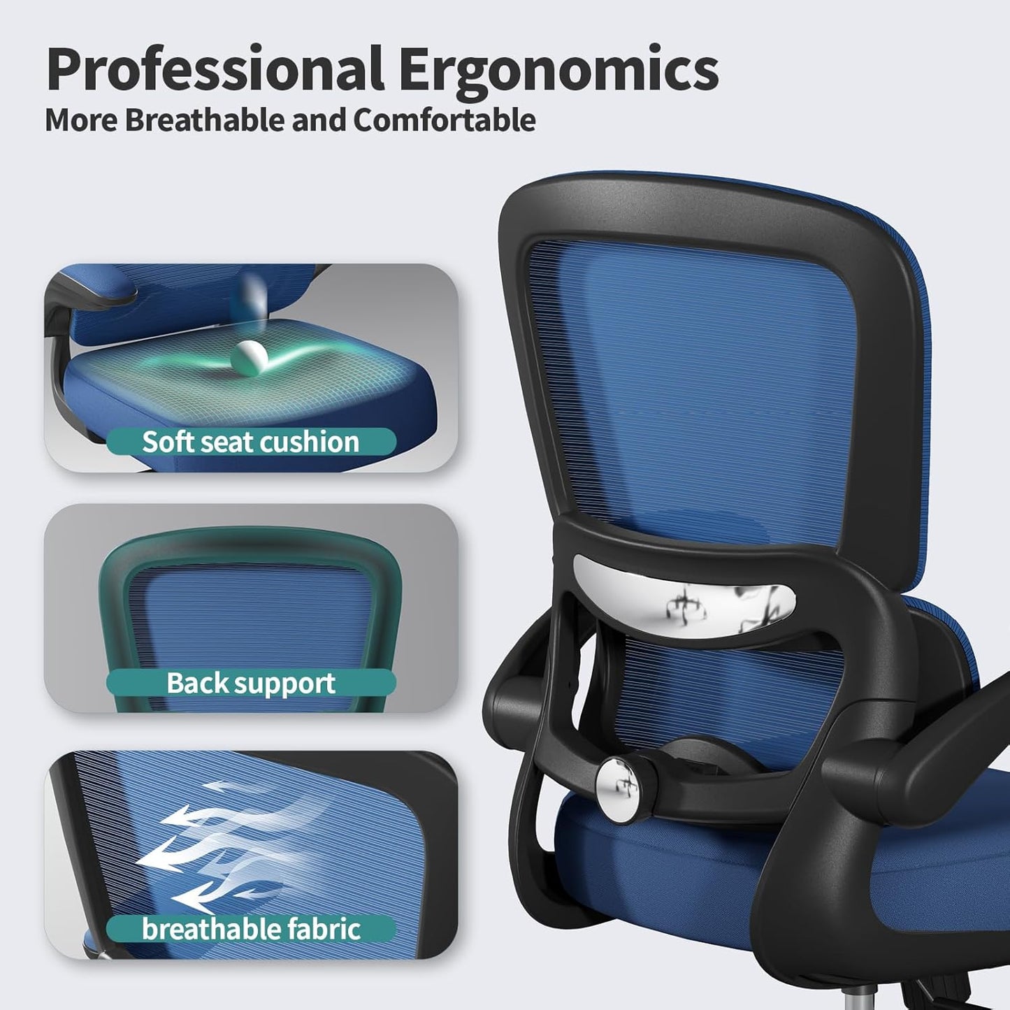 TRALT Office Chair - Ergonomic Desk Chair with Adjustable Lumbar Support, Mesh Computer Chair, Executive Chairs for Home Office Comfortable Lumbar Support (Deep Blue)