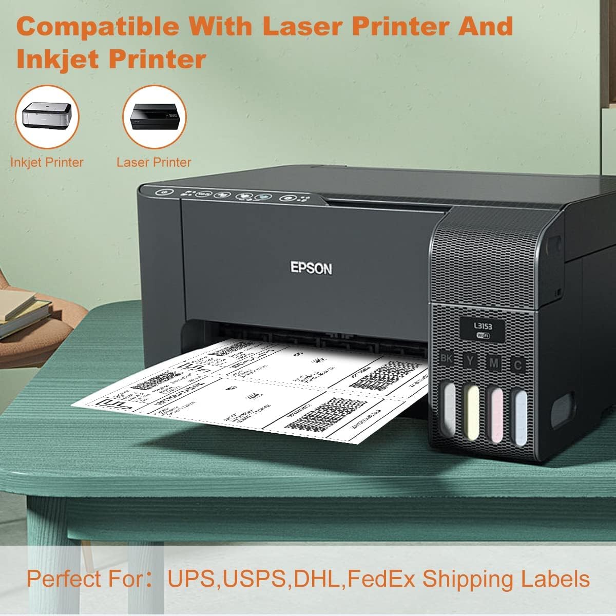 Half Sheet Laser/Ink Jet Shipping Labels UPS FedEx Address Labels (4000 Sheets, 8000 Labels)