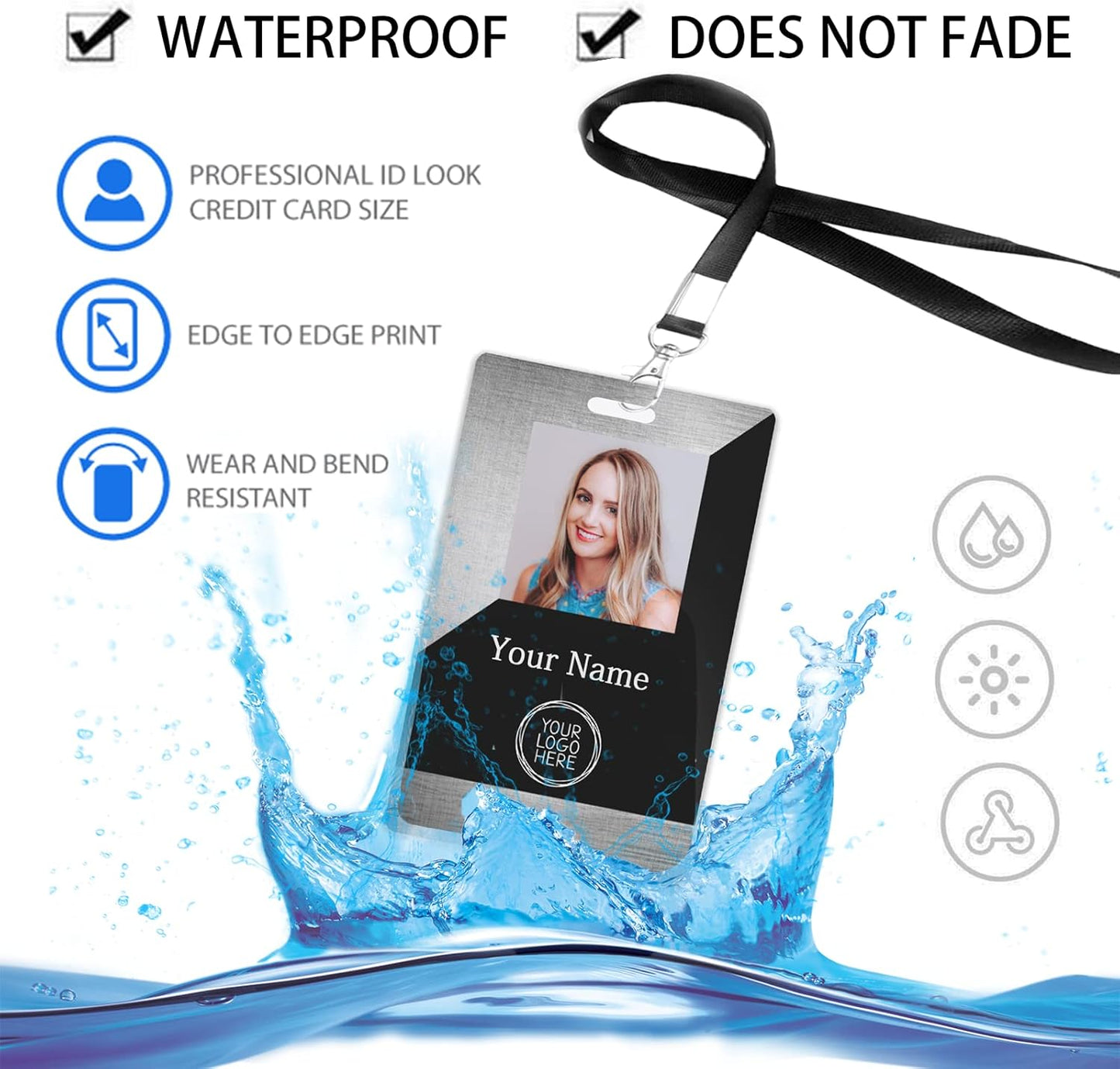 Custom Id Badge, Personalized Employee Photo Identification Card with Lanyard, Durable ID Card for Office Worker Doctor Nurse Student-Vertical-Template8