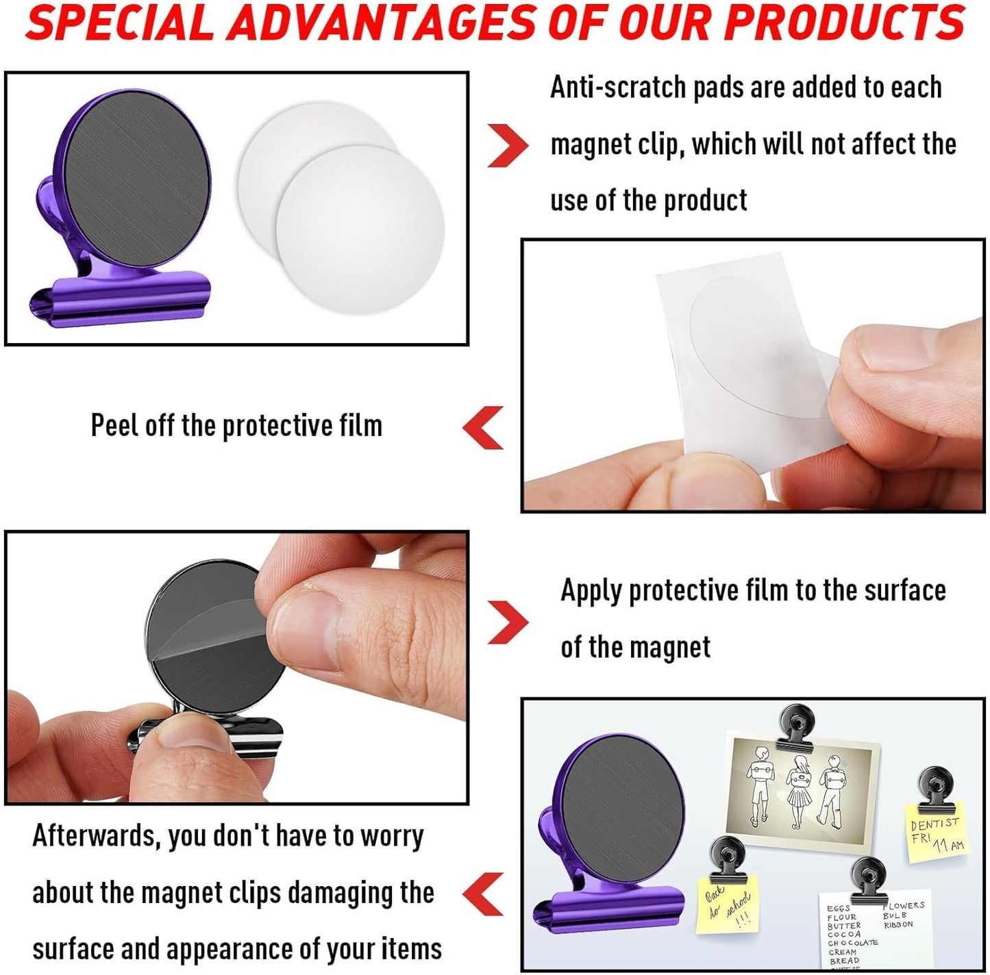 FINDMAG 48 Pack Magnetic Clips for Photo ANG Picture Display, Strong Scratch-Free Refrigerator Magnets, Heavy Duty Clips for Picture Hanging, Whiteboard, Kitchen, Office, School Use.