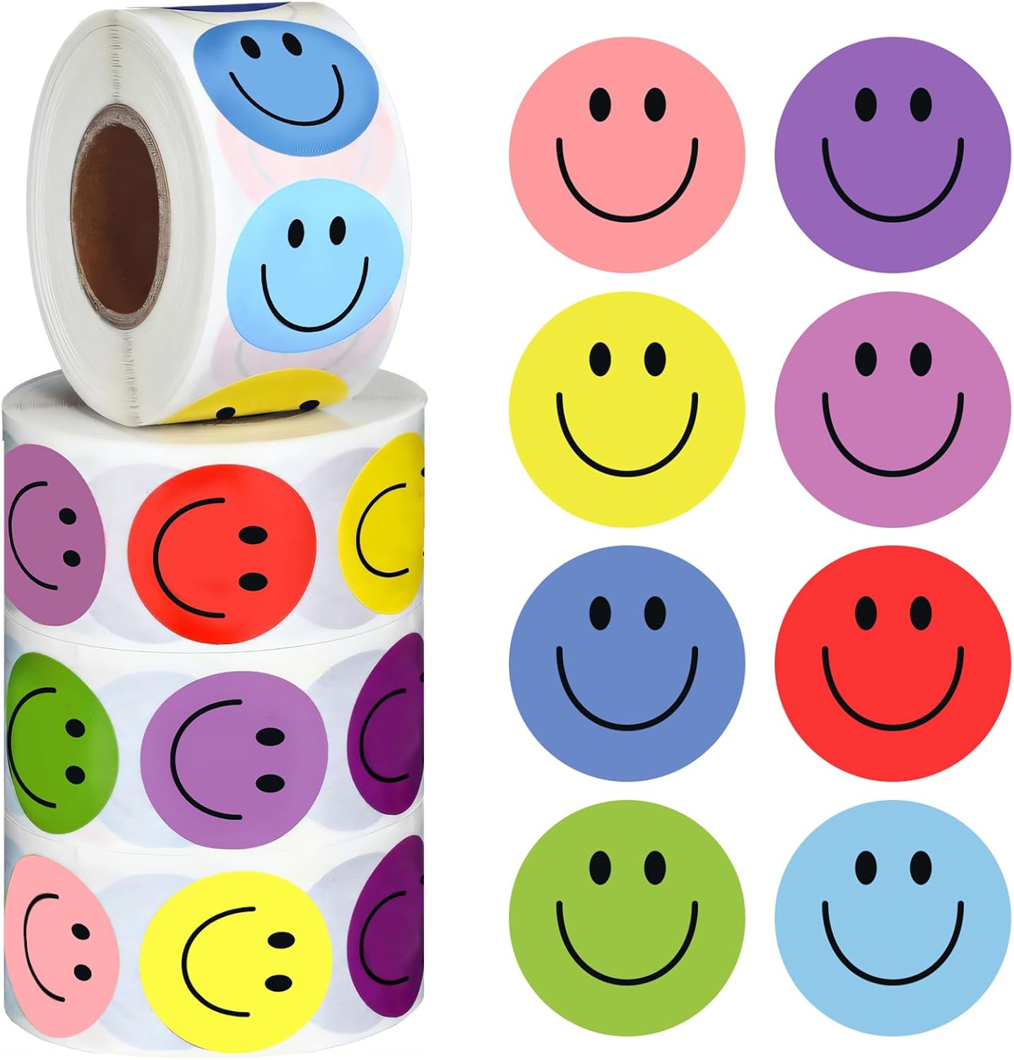 2000Pcs Smiley Face Stickers - 4 Rolls Happy Face Stickers Cute Small Reward Stickers for Kids Classroom Teachers Students