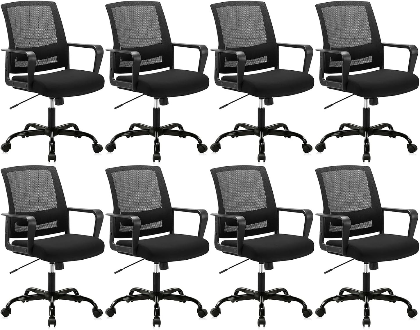 CLATINA Ergonomic Rolling Mesh Desk Chair with Executive Lumbar Support and Adjustable Swivel Design for Home Office Computer Black 8 Pack