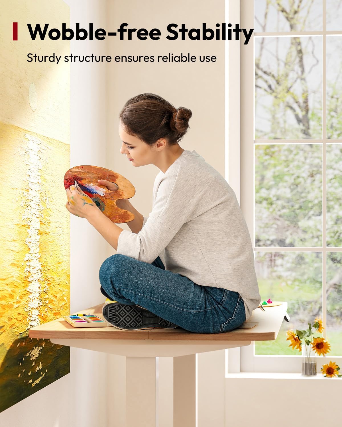 SANODESK Standing Desk Height Adjustable Electric 40x24 Inches Sit Stand Desk for Home Office with Splice Board, White Frame/Maple Top