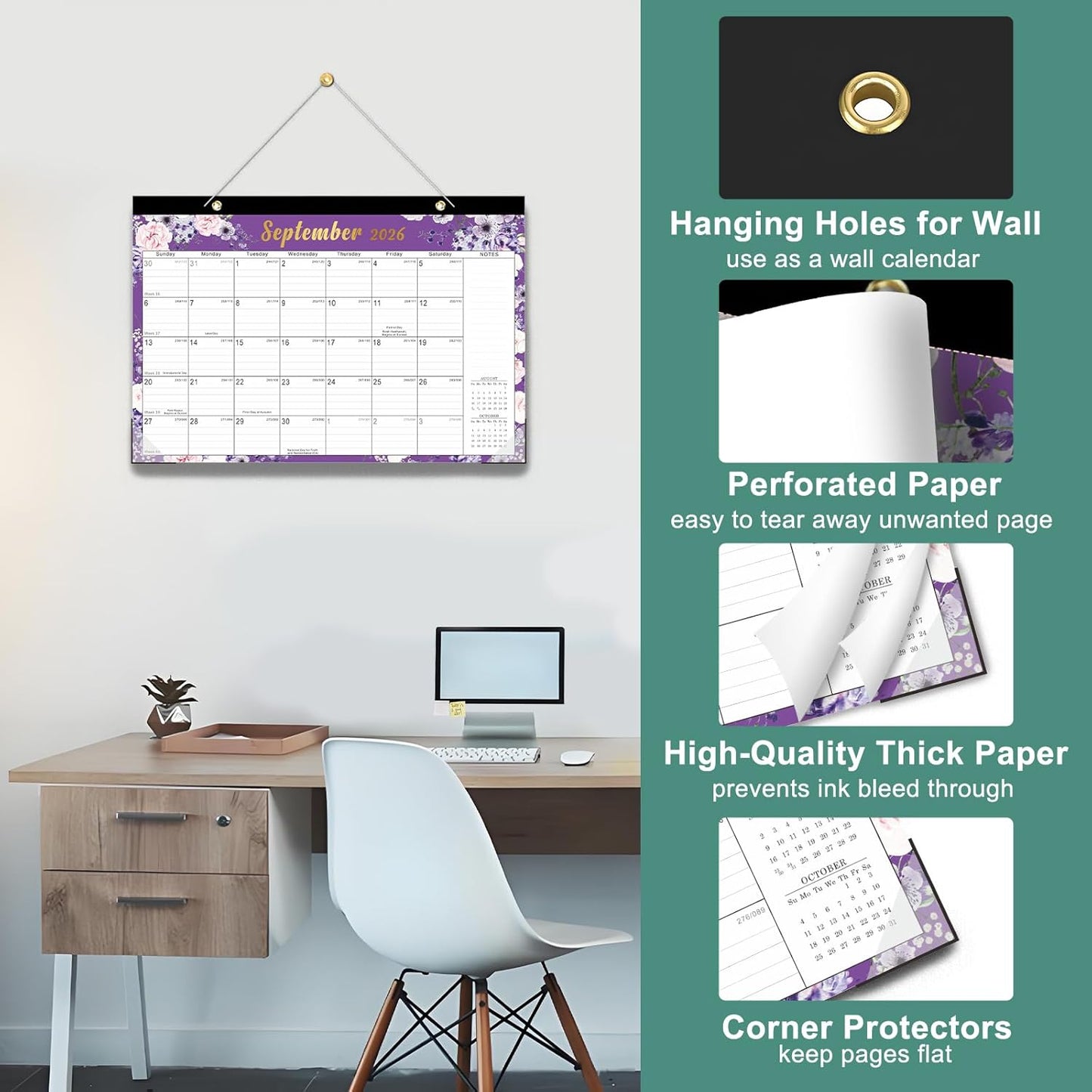 Lbylyhxc Desk Calendar 2026-2027, 18-Month School Year Calendar 2026-2027, January 2026 to June 2027, Large Desktop Calendar Monthly for Teacher with Corner Protectors 17" X 12" (Flowers Desk Calendar, 17x12 inches)