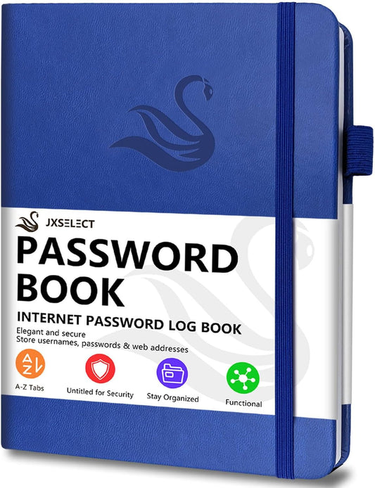 Elegant Password Book with Alphabetical Tabs - Hardcover Password Book for Internet Website Address Login - 7" x 10" Password Keeper and Organizer w/Notes Section & Back Pocket（Royal Blue）