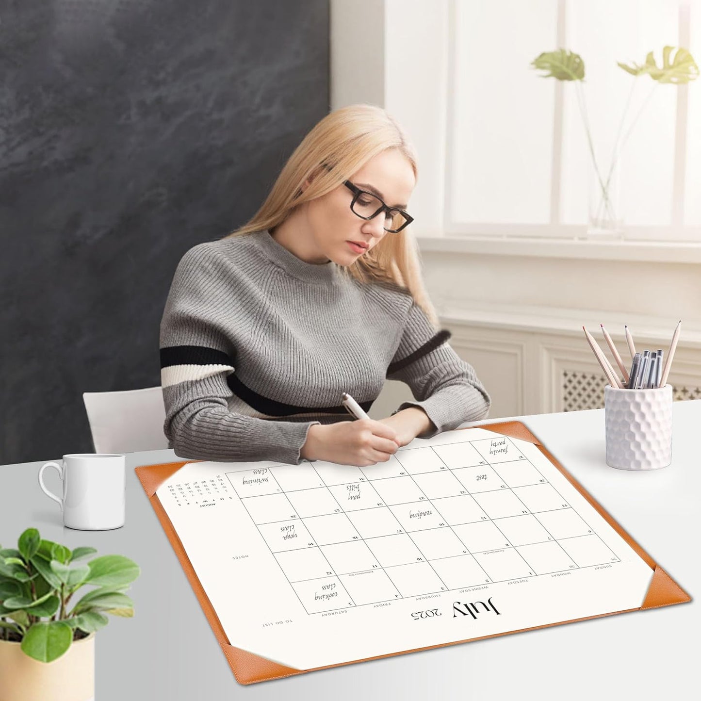 Large Desk Calendar 2025-2026 with Desk Mat, Desktop Calendar Runs From July 2025 to December 2026, Desk Pad Calendar 22 x 17 Inch Perfect for Planning, Organizing, and Scheduling Your Life (Brown)