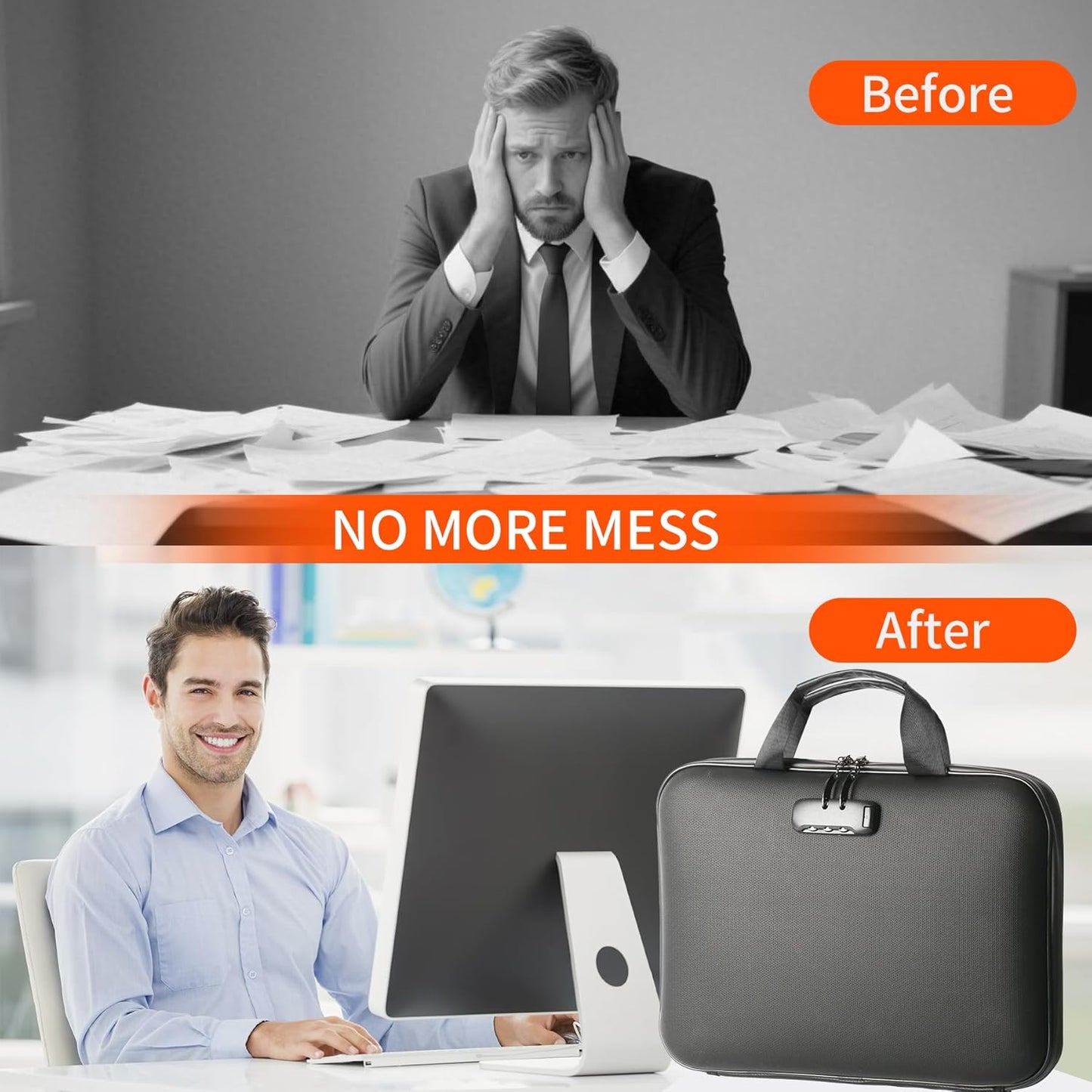 Fireproof Document File Organizer Bag, Black 5200°F Portable File Organizer Handbag With Lock,Hard Case Fireproof Waterproof Important Document Bag,Fire Safe Home Valuables Storage