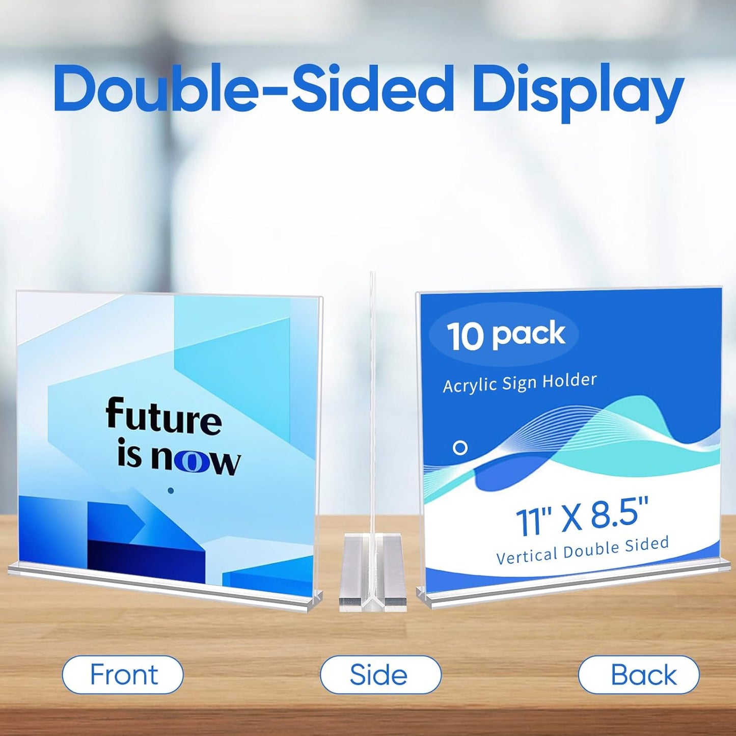 10 Pack Acrylic Sign Holder 11 x 8.5, Horizontal Clear Double Side T Shape Acrylic Table Sign Stands for Displaying, Flyer Holder Paper Card Holder for Office Business Store Mall Restaurants