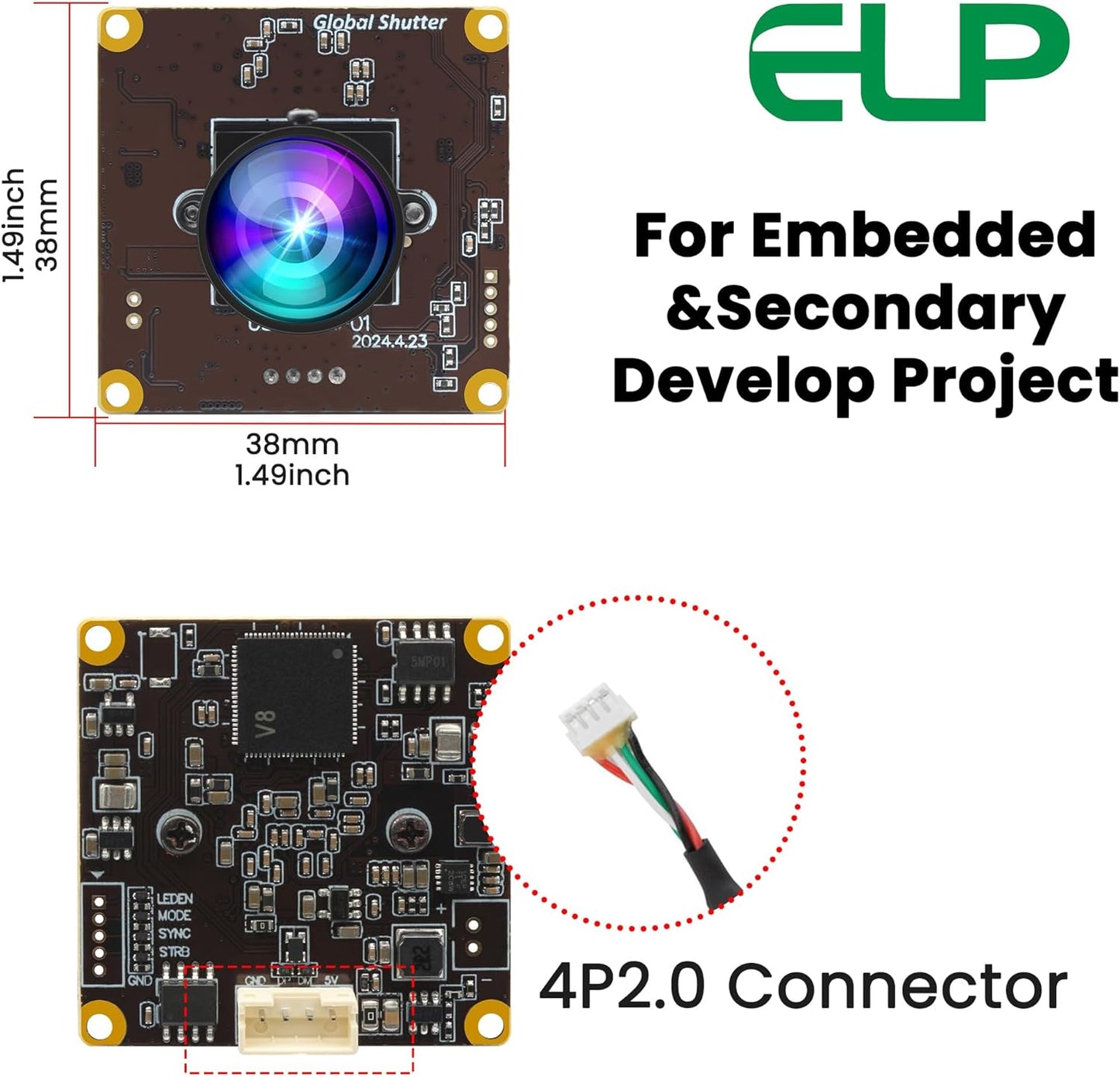 ELP 5MP Global Shutter 50fps USB Fisheye Camera for Computer, Laser Engraver, Live Streaming - 170 Fisheye Lens