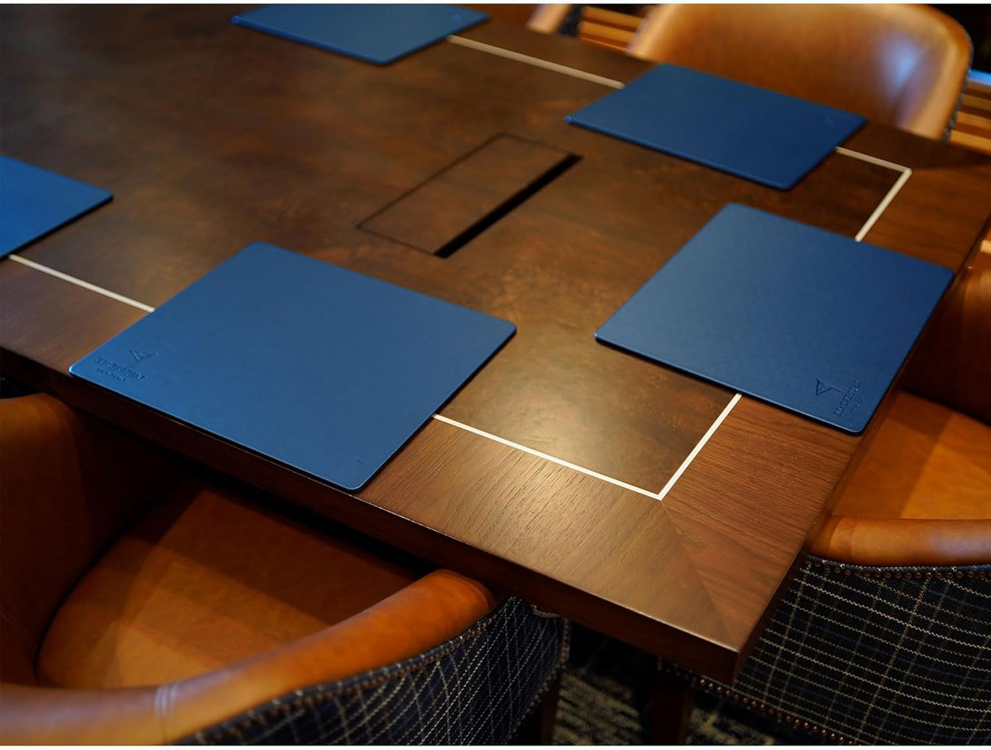 Dacasso 17" x 14" Navy Blue Leatherette Luxury Conference Table Pad - Desk Blotter for Writing - Boardroom Organization & Executive Desk Decor