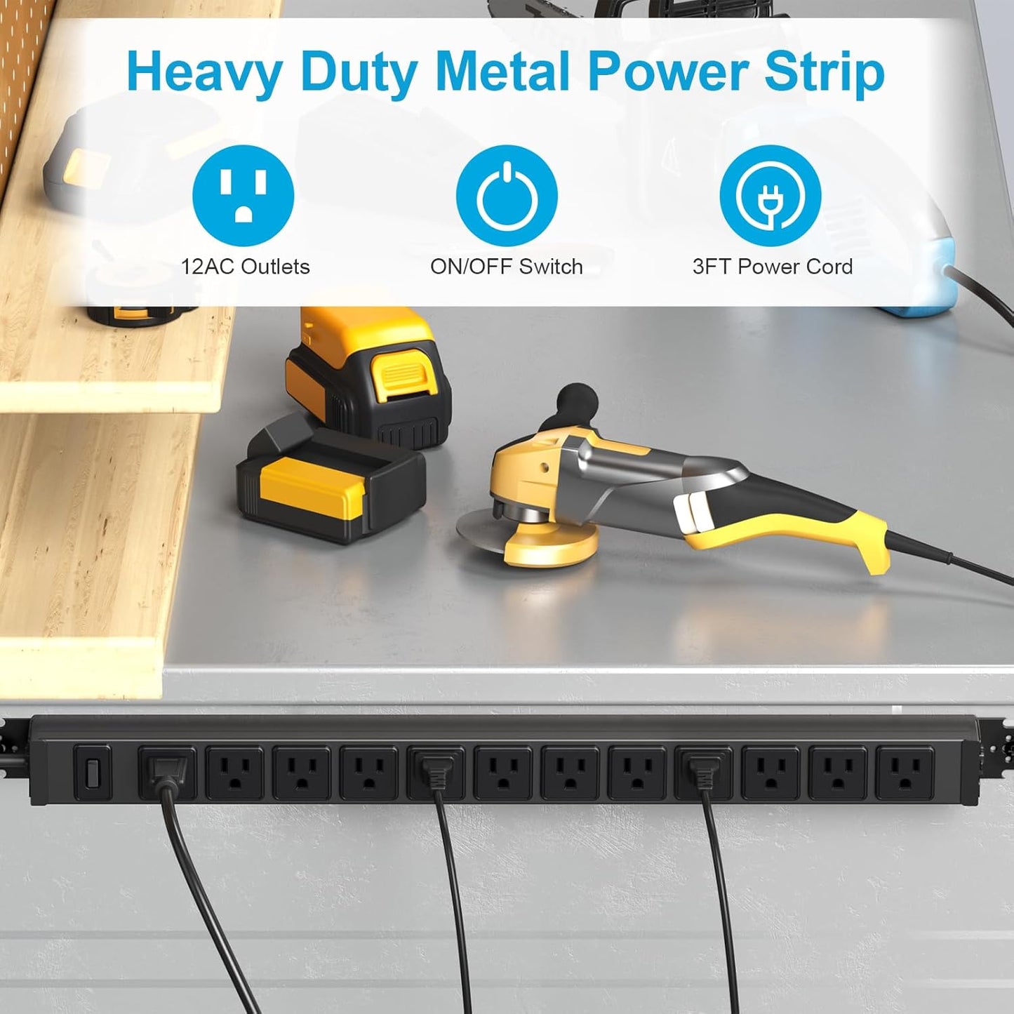 HHSOET 360° Rotating 12 Outlet Mountable Power Strip, Metal Gaming Table Mounted Outlet Strip, Heavy Duty Wall Mount Surge Protector with Switch, Works Great and Very Versatile, 3ft Power Cord.Black