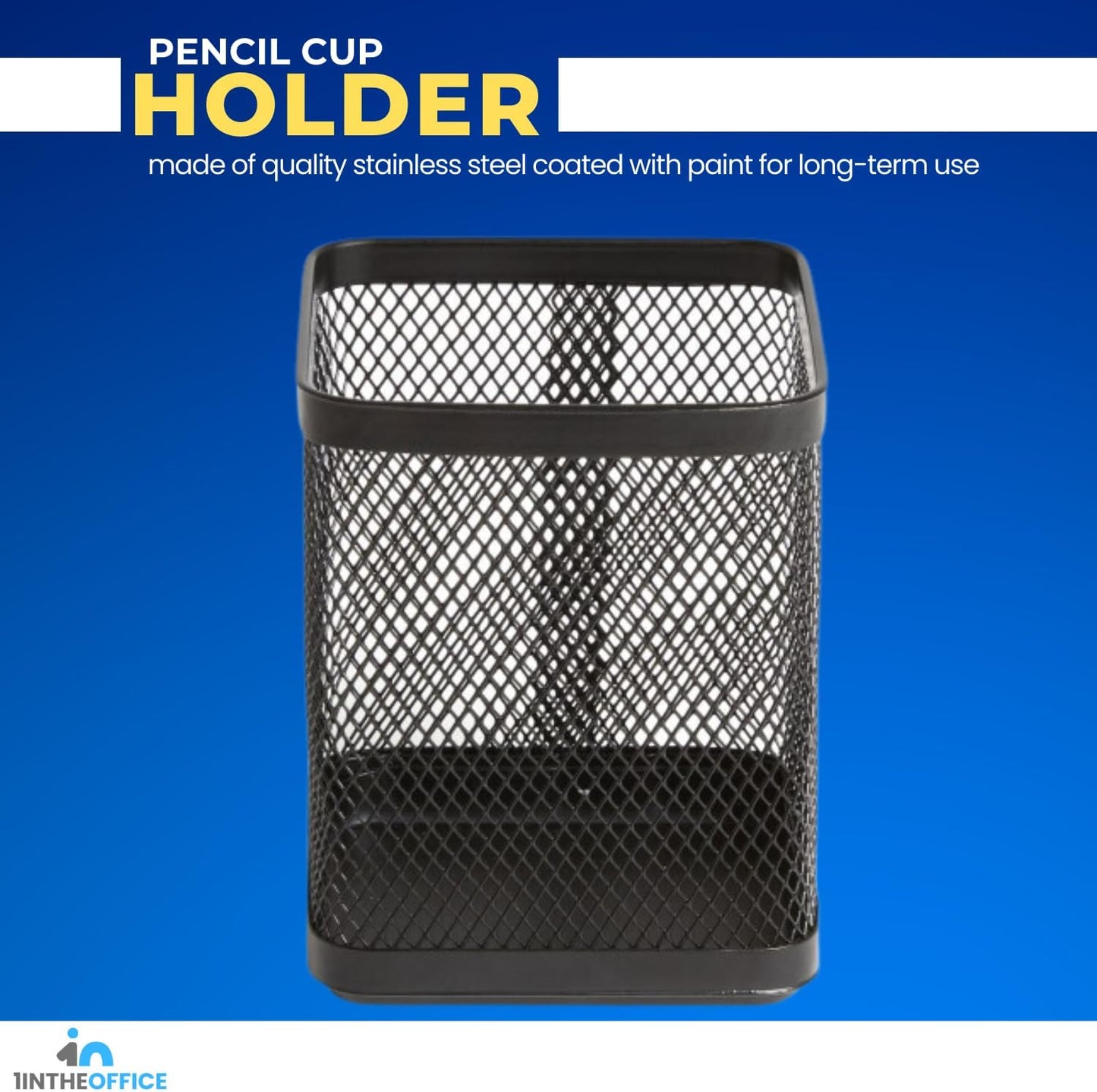 1InTheOffice Pen Holder Cup for Desk, Wire Mesh Cup, Pencil Holder Metal, Pencil Organizer Matte Black 3/Pack…