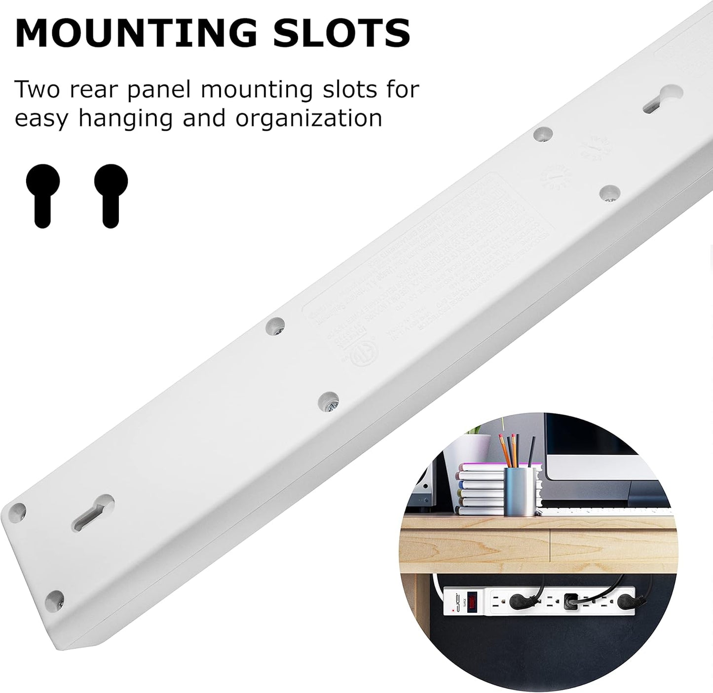 Digital Energy 15 FT 8 Outlet Surge Protector Power Strip - 15 AMP, 1875 W, 125 V, 350 J Surge Protection, ETL Listed - Flat Plug, White