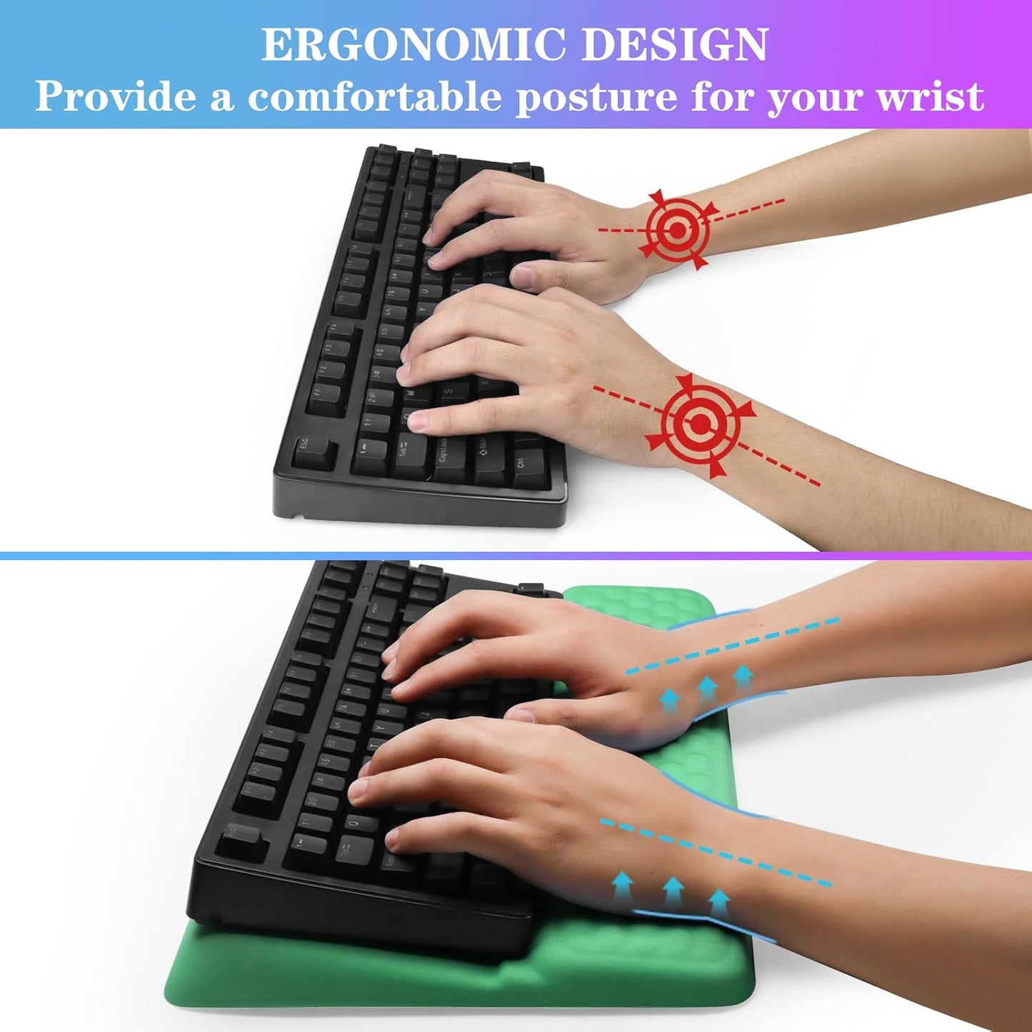 Computer Keyboard Stand with Wrist Rest, Ergonomic Tilted Keyboard Holder - Keyboard Riser with Wrist Pad - Keyboard Tray Support for Office Home - Green