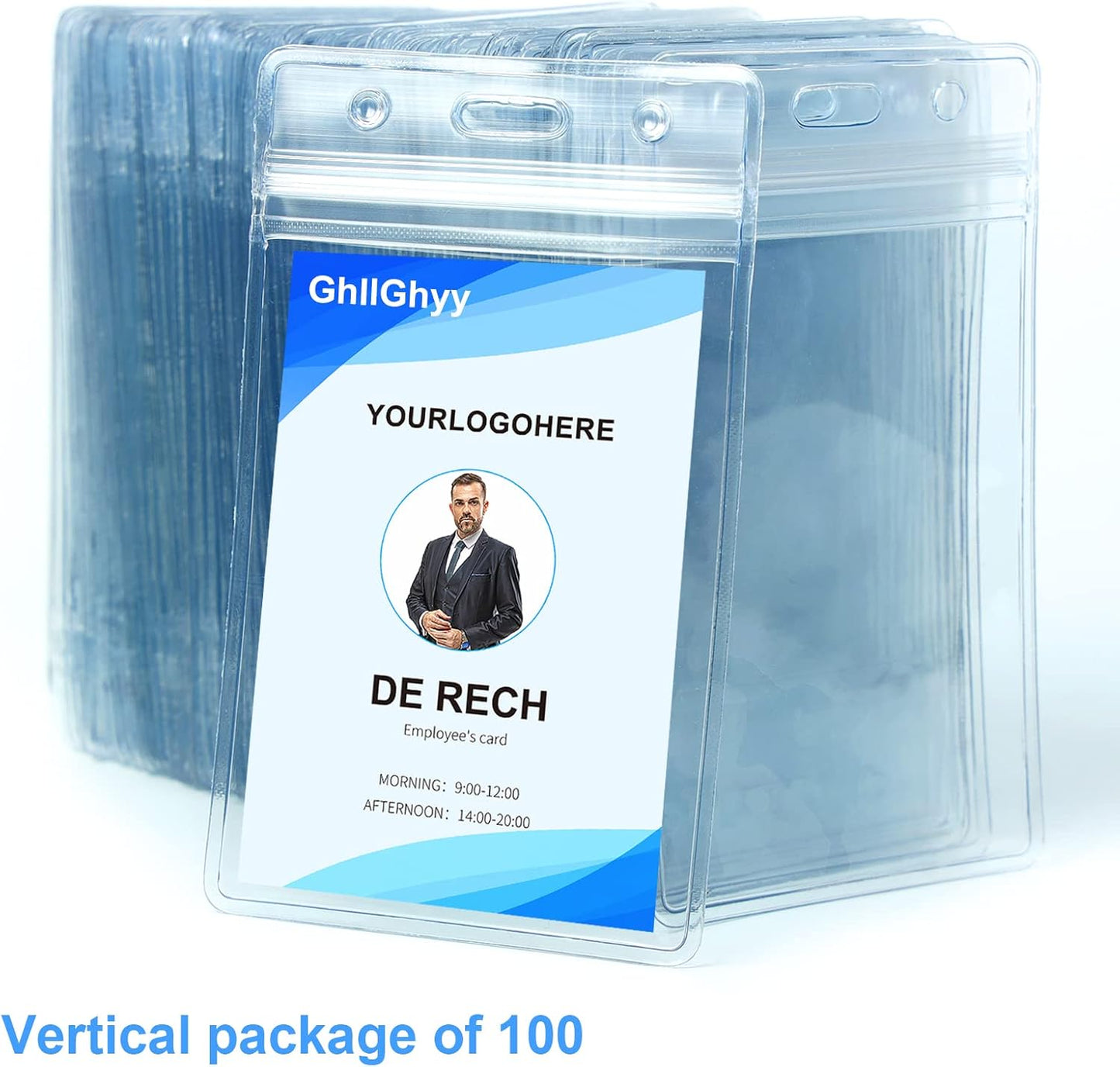 20 Pack Extra Thick Name Badge Holders, Heavy Duty & Sealable Waterproof Vertical ID Badge Holders, Durable Clear PVC Plastic Badge Sleeve for Credit Card/Shcool Work Badge/Room Key/RFID