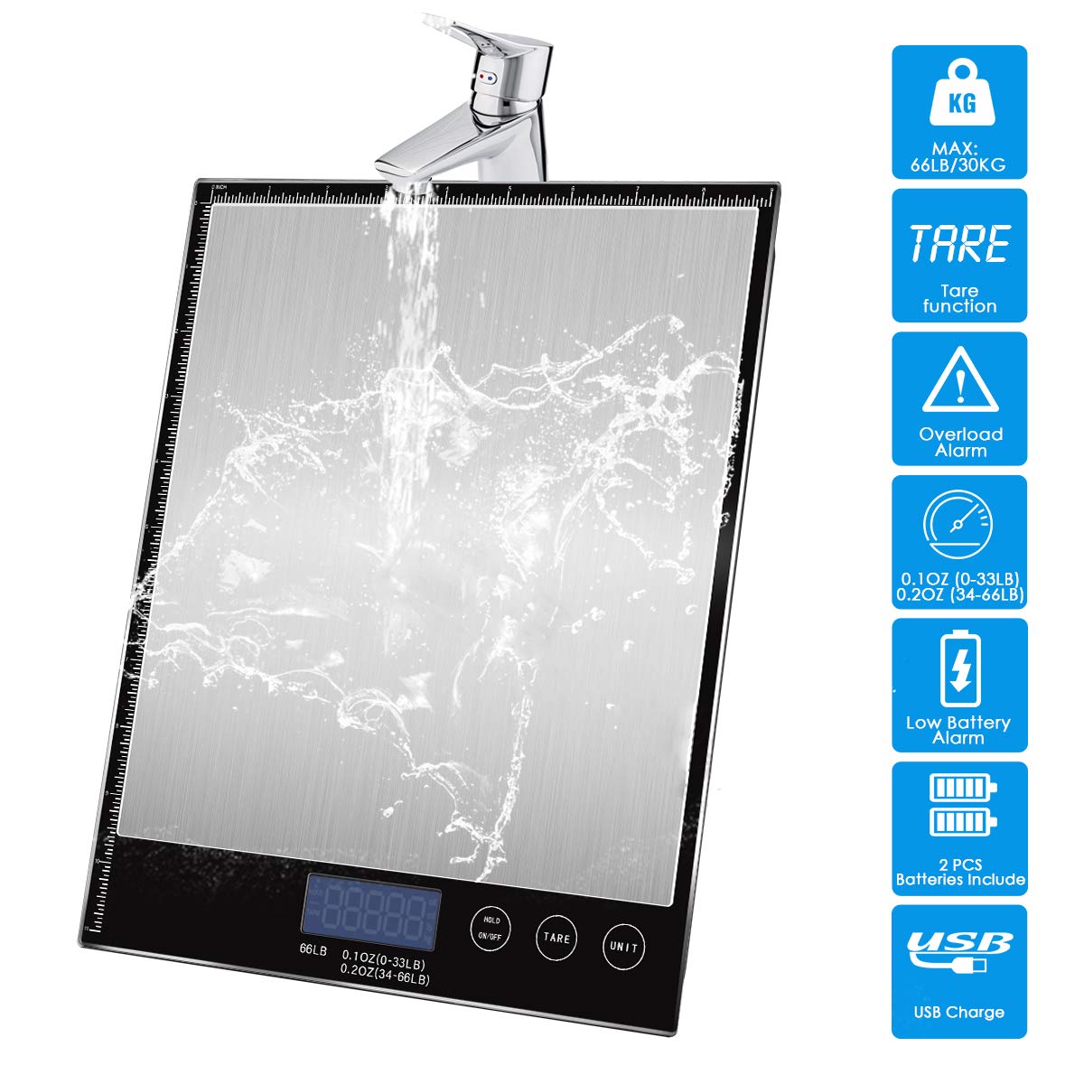 Digital Postal Scale, 66lbs/0.1oz Shipping Scale, Letter Scale, Large Scale with Stainless Steel, 2 AAA Batteries Include