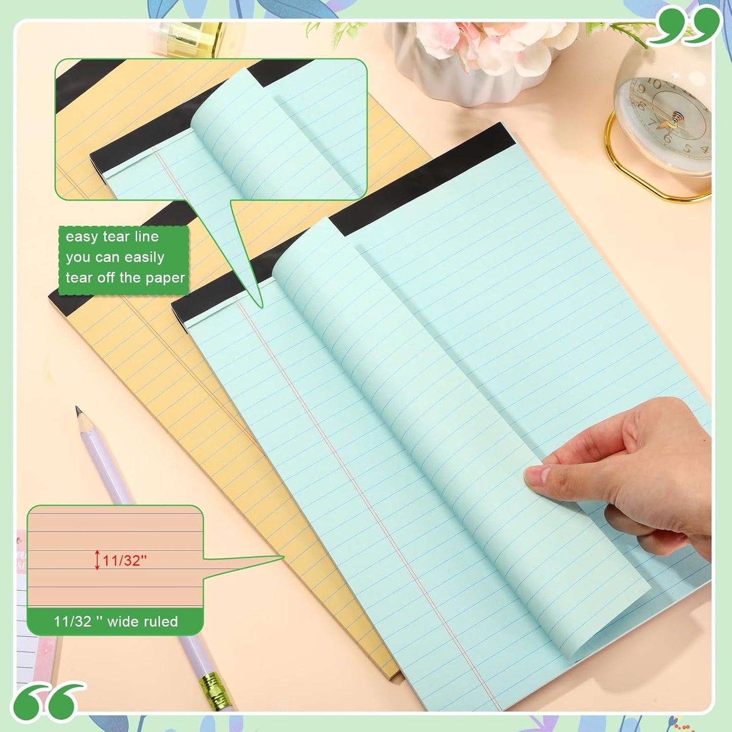 Fuutreo 8 Pcs 8.5'' x 11'' Colored Legal Pad Writing Pads Wide Ruled 50 Sheets Per Notepad Perforated Writing Notepad Office Supplies for School College Office Business (Pastel Colors)