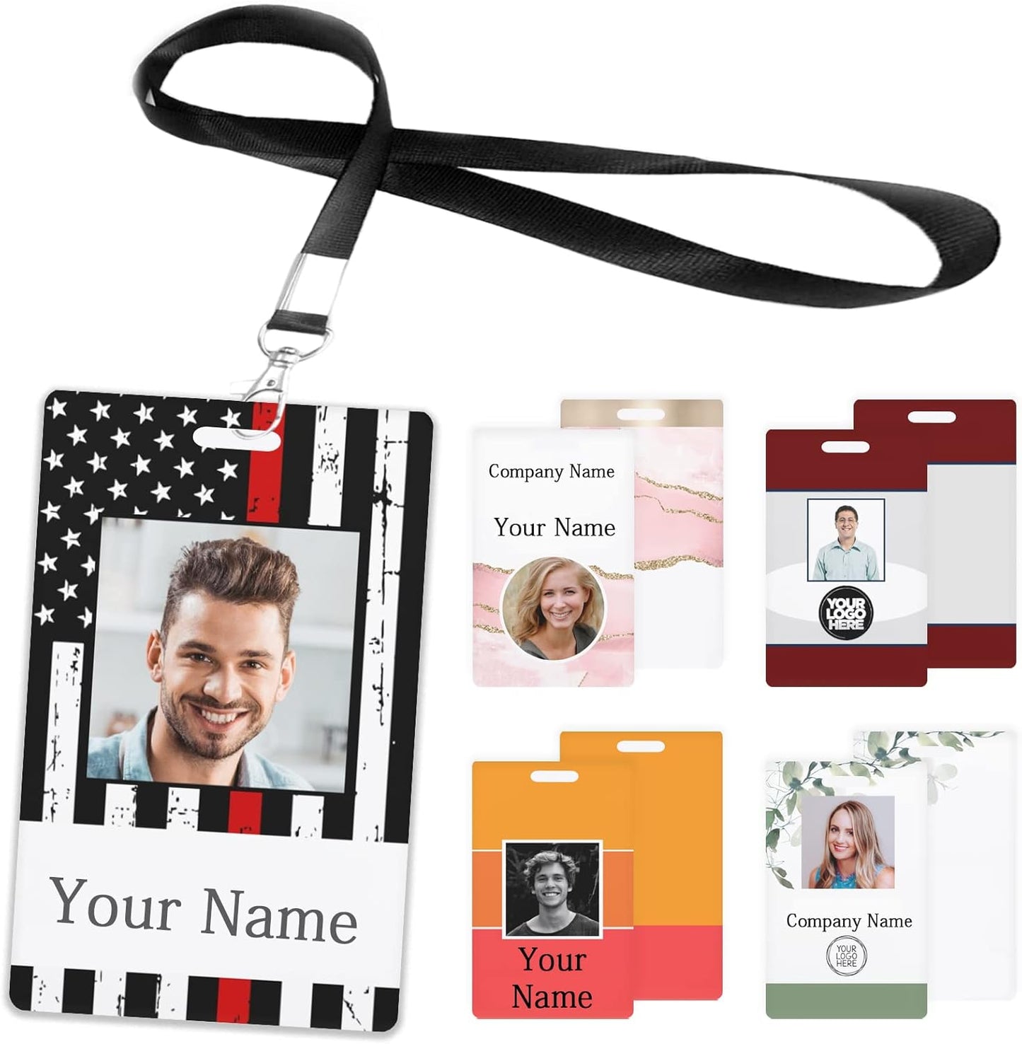 Custom Id Badge, Personalized Employee Photo Identification Card with Lanyard, Durable ID Card for Office Worker Doctor Nurse Student-Vertical-Template9