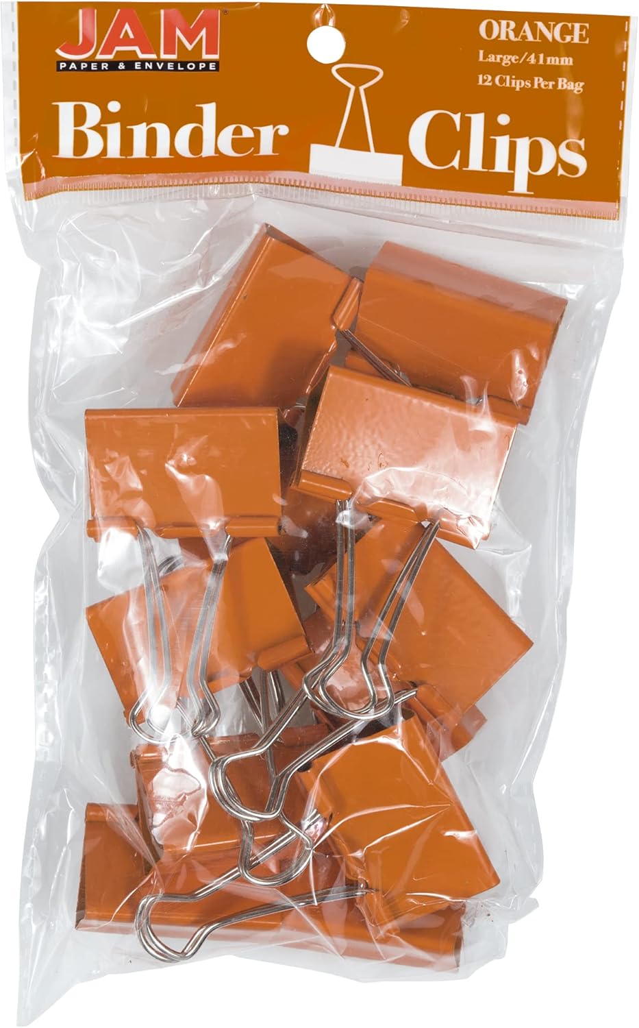 JAM PAPER Colorful Binder Clips - Large - 1 1/2 Inch (41 mm) - Orange Binderclips - 12/Pack