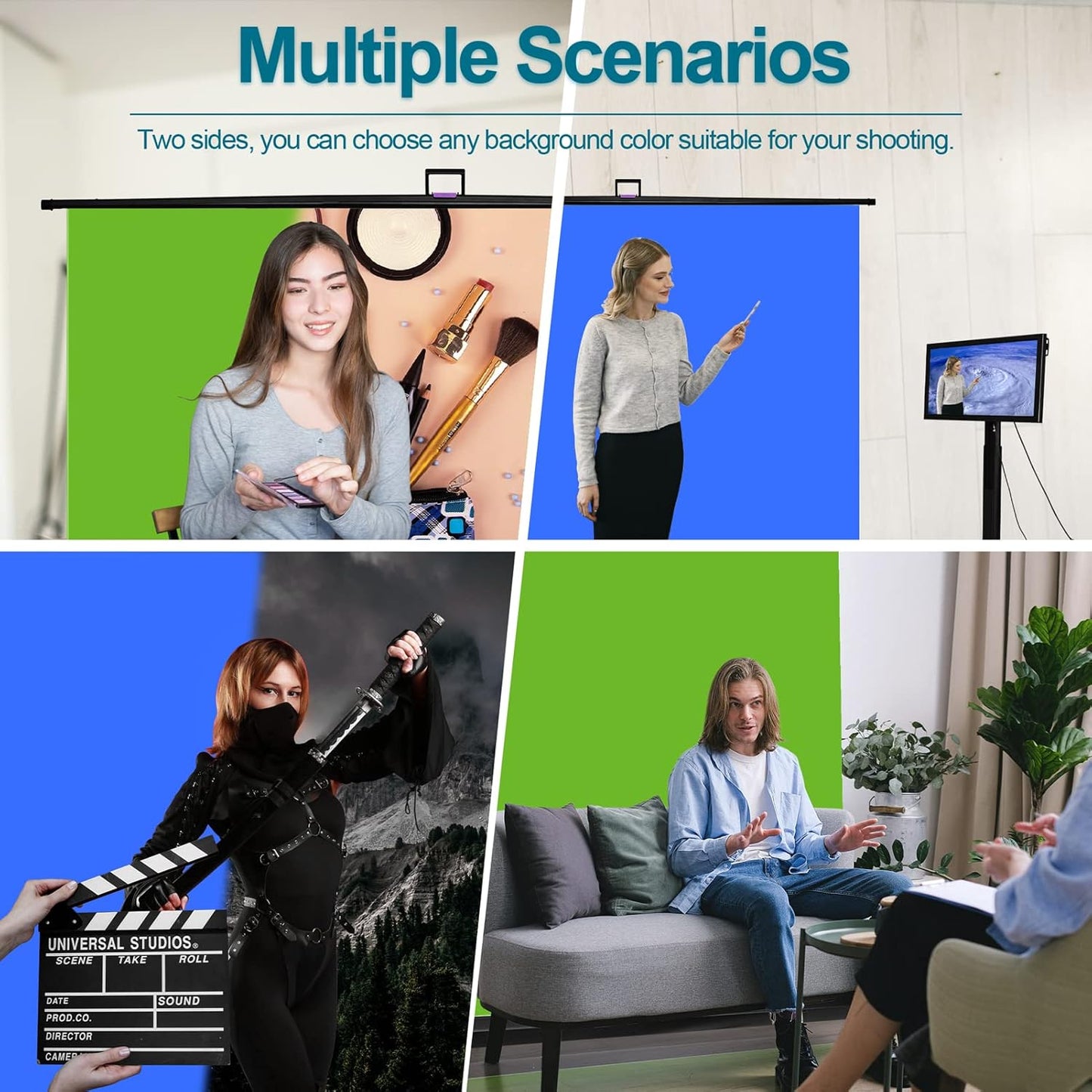 EMART Collapsible Chromakey Backdrop,2-in-1 Green Blue Screen,Double-Sided Retractable Auto-Locking Frame Background Panel for Photo Studio Video Photoshoot