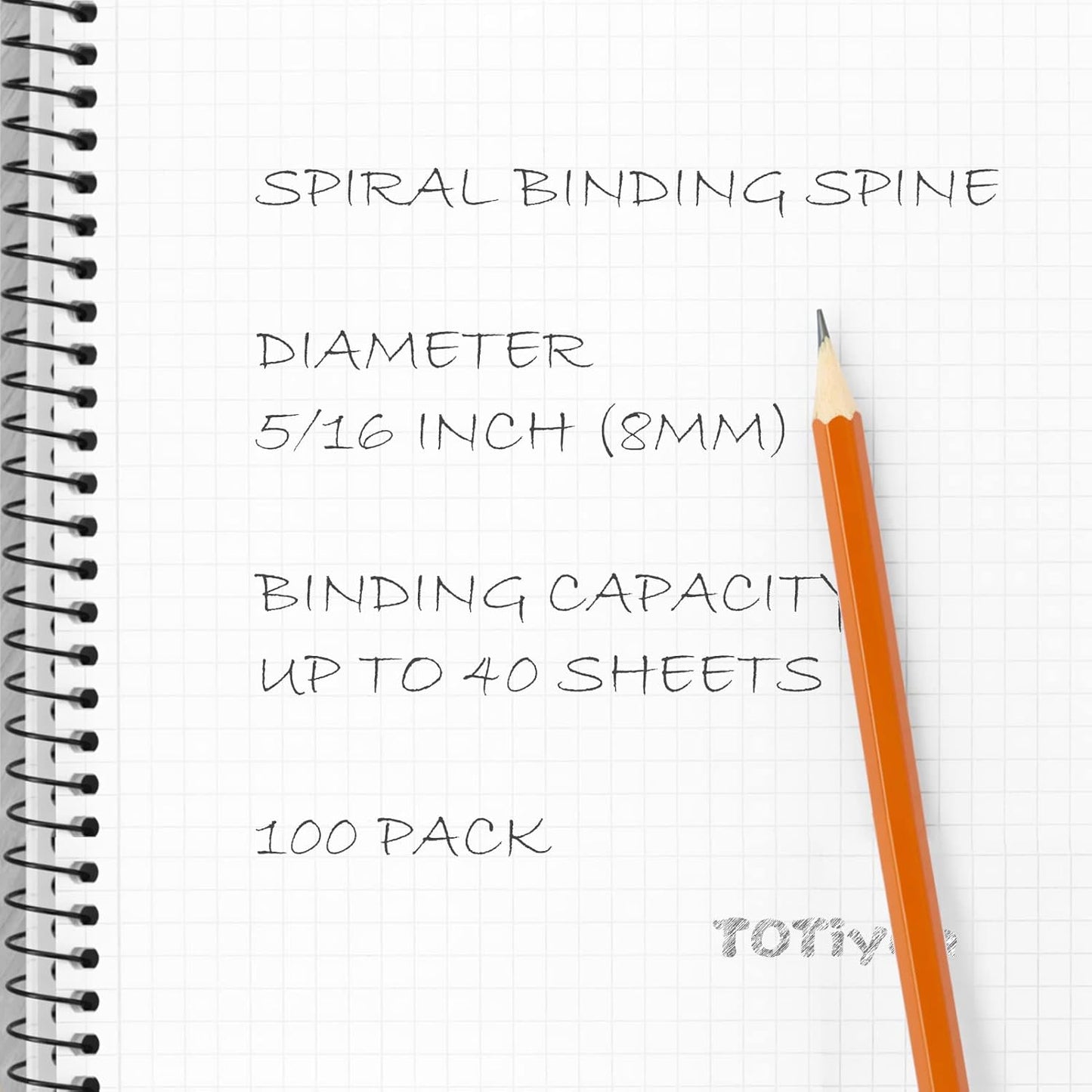 TOTiyea 100 Pack Plastic Spiral Binding Coils,8mm(5/16") Binding Spirals,40 Sheet Capacity,4:1 Pitch, Black