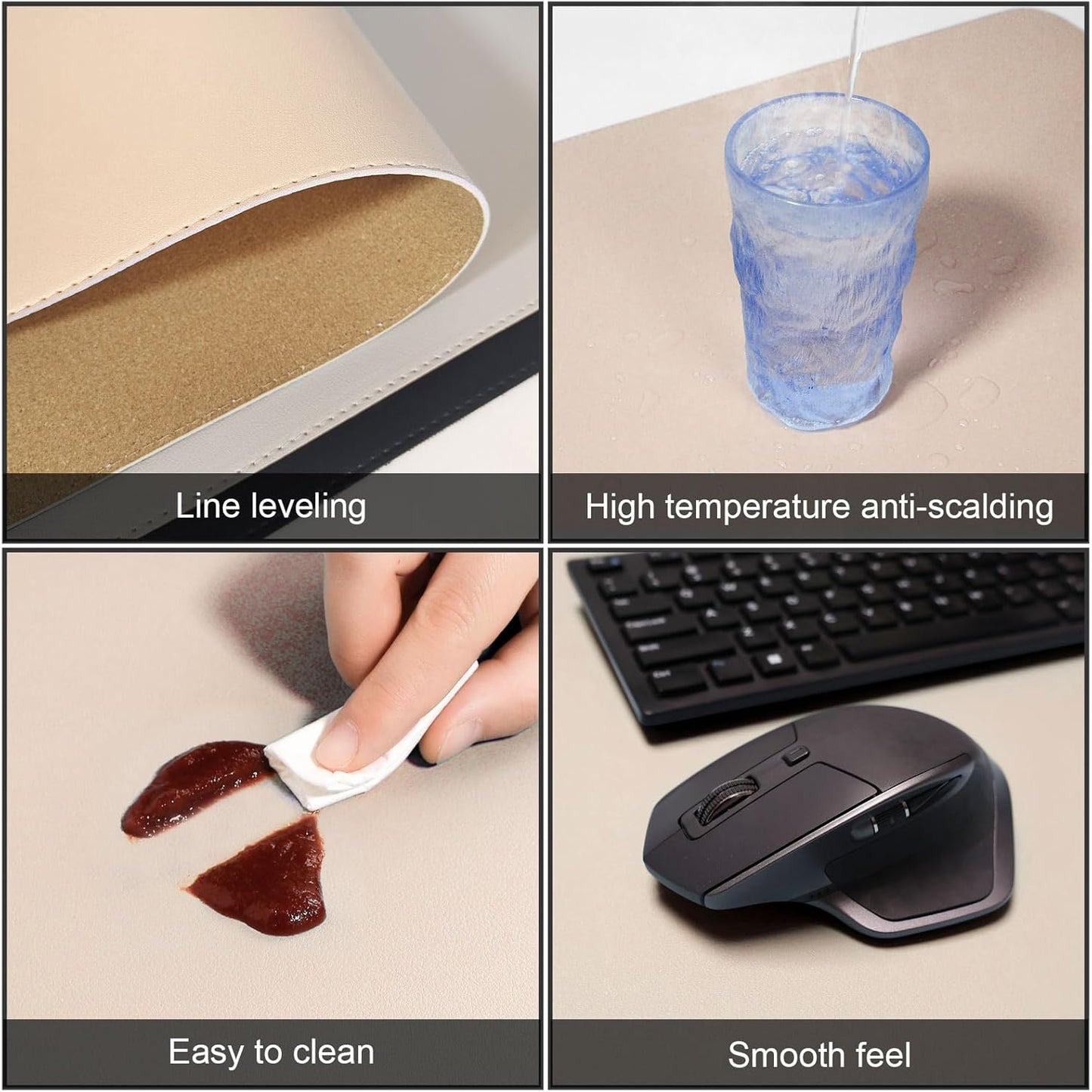 DAWNTREES Dual Sided Desk Mat,Leather Desk Pad,40"x16",Cork Desk Mat Protector,with PU Leather Valet Tray Organizer,Large Mouse Pad,Desk Writing Pad for Office and Home(Khaki)