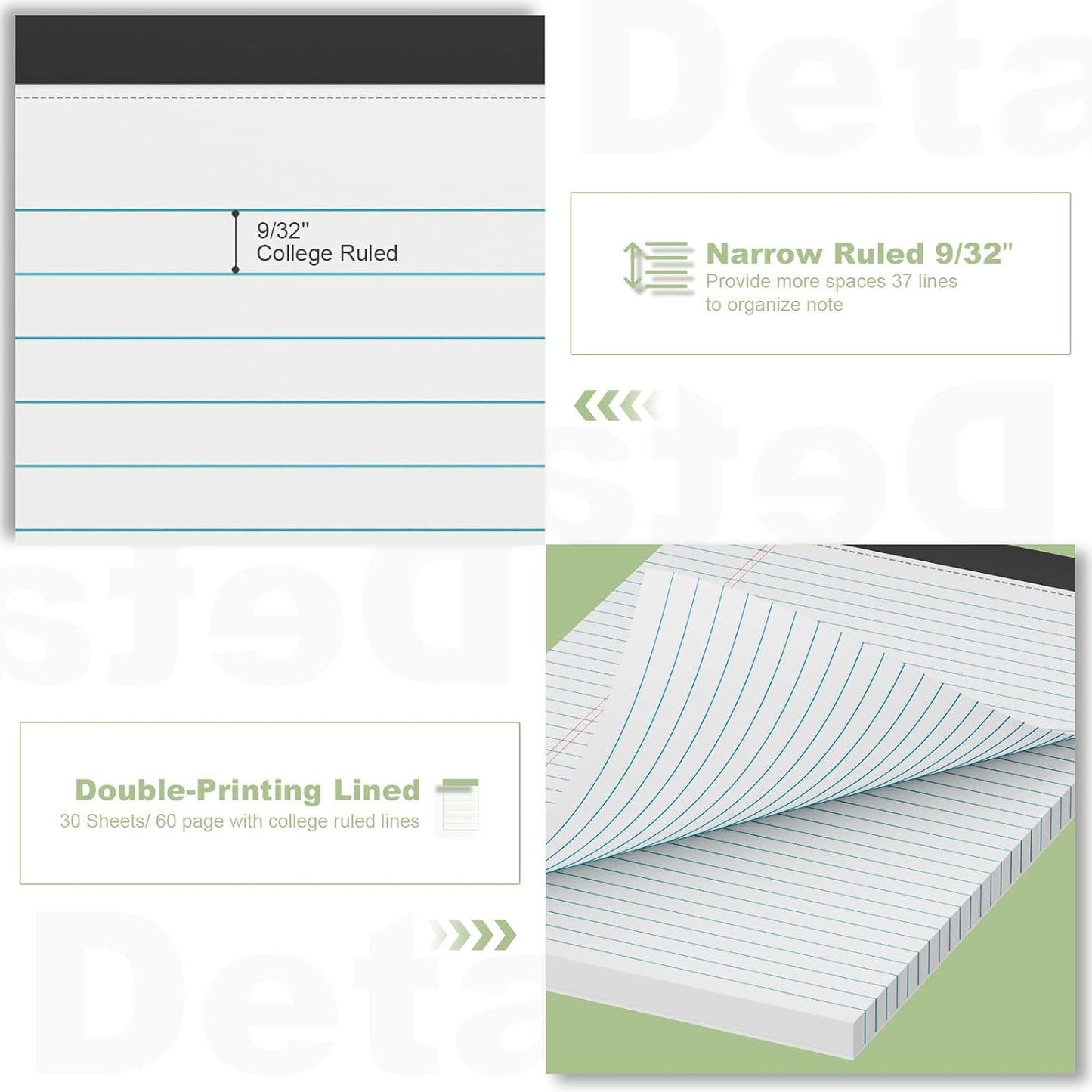 Legal Pads 8.5 x 11 inch Notepad, 2 Pack White Note Pads 8.5'' x 11'' for Work, Double-Side Printed Lined Paper Pads College Ruled White Notepads 30 Sheets Per Writing Pad for School, Home, Office