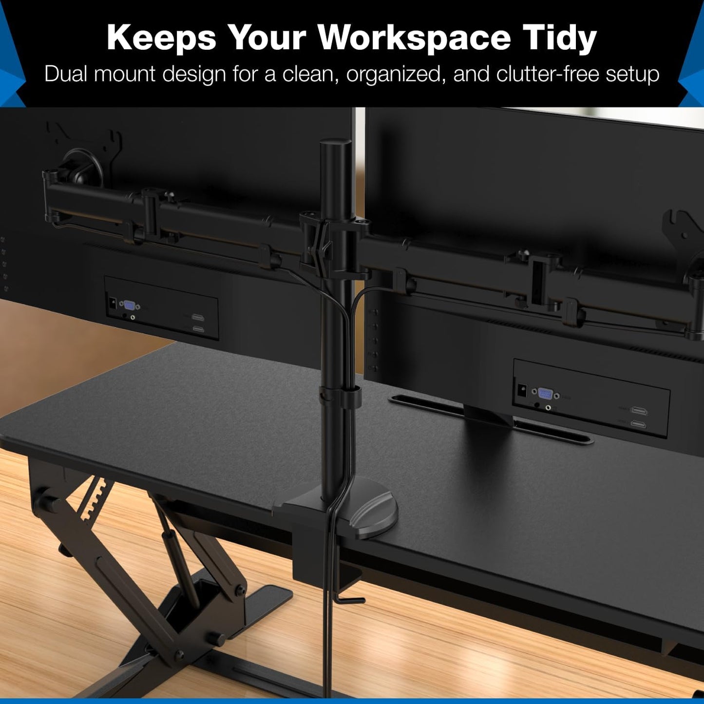 Mount-It! Standing Desk Converter Dual Monitor, 2 Screen Mounts Included, Height Adjustable Desk Riser in Black, Stand Up Desk Convertor Large 36" Wide, Sit Stand Convertor with Manual Lift Gas Spring