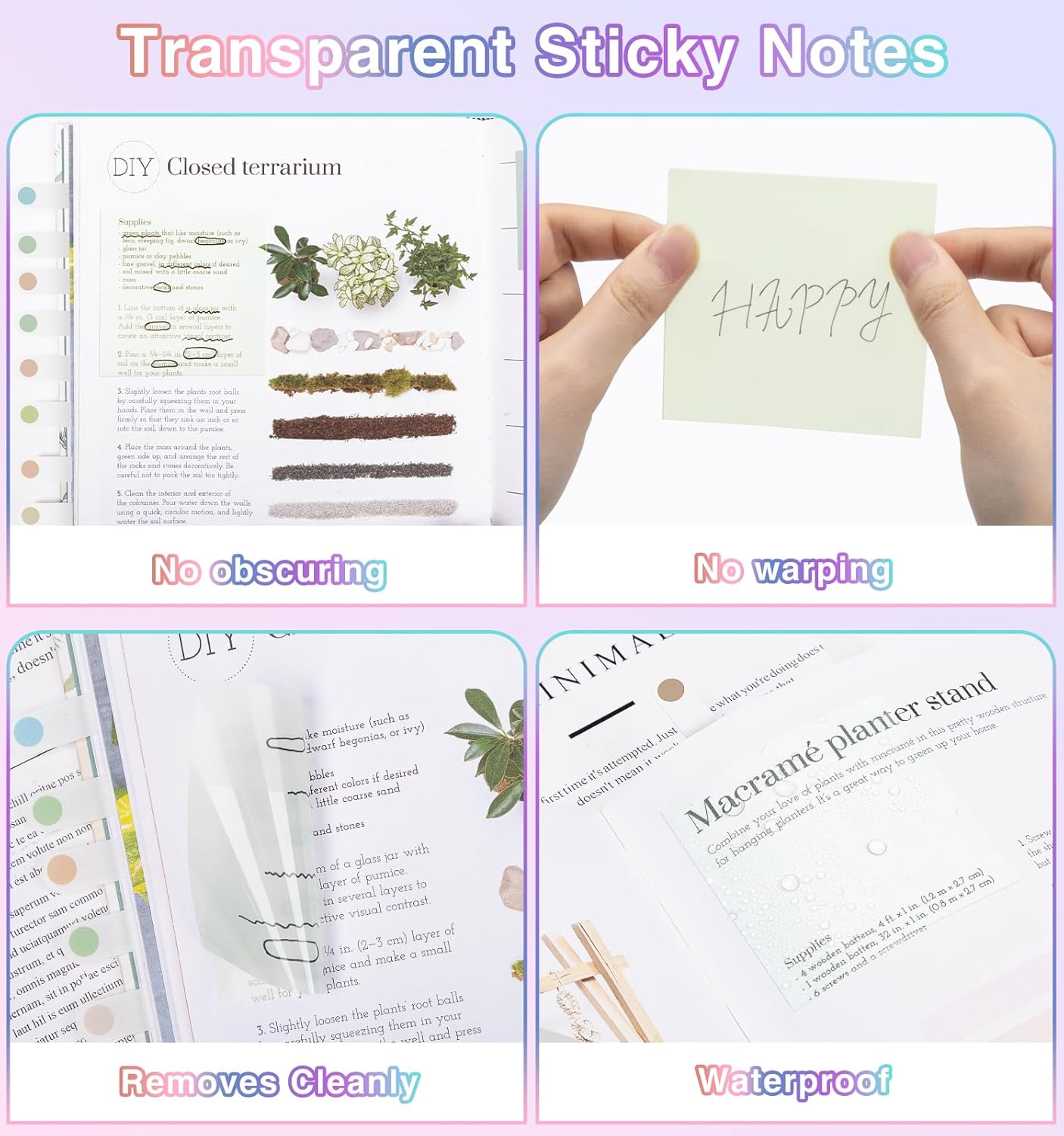 Transparent Sticky Notes,1120 Sheets Clear Sticky Notes with Pen, Waterproof Annotation Kit, Self-Adhesive Translucent Writable Index Tabs for Annotation Books, Bible Journaling Study Office School