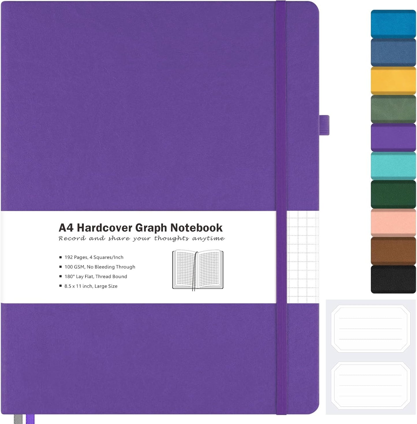 Graph Paper Notebook, Hardcover Notebook 8.5 x 11, Grid Notebook Journal for Women, Men, Large Leather Journals for Writing, Thick Paper, A4 Notebooks for Work, School Supplies, Engineering Purple