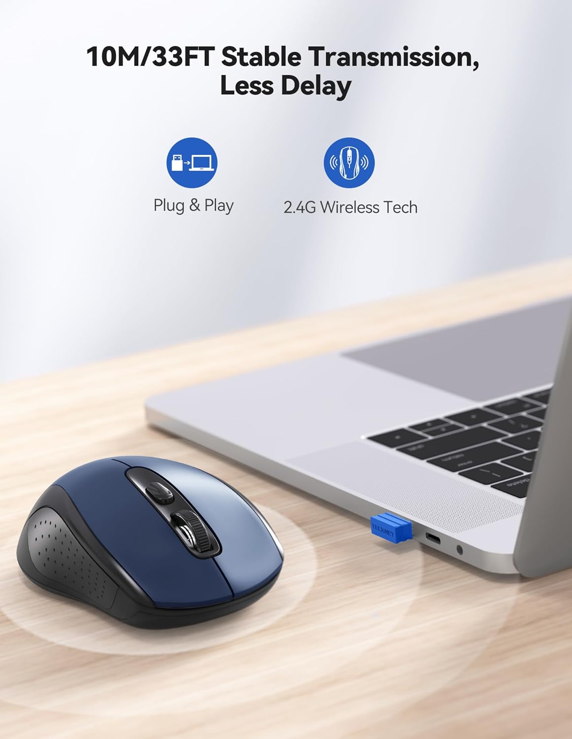 TECKNET Wireless Mouse for Laptop, 2.4G Wireless, 5-Level 4800 DPI, Silent with Receiver & 6 Buttons, 18 Months Battery Life, USB Portable for Mac, Chromebook