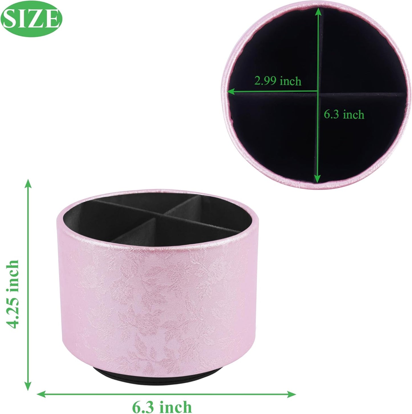 lizimandu Round Leather Art Supply Organizer,Remote Control Holder,360 Degree Spinning,Multi-Functional Pencil Holder,4 Compartments Desktop Stationary Organizer(1-Liuli Pink)