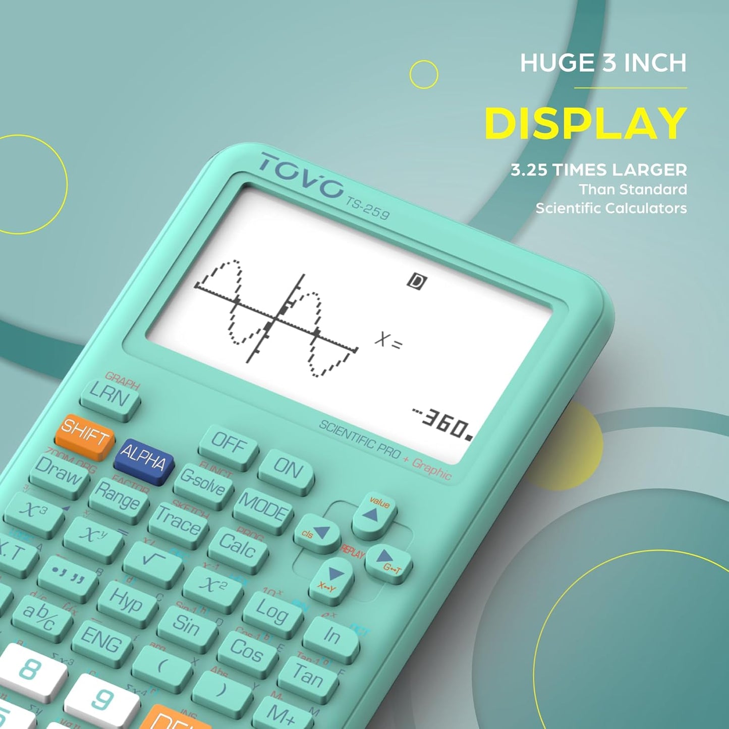 TOVO Scientific Calculator with Graphing Functions, Multiple Modes, 360 Functions, Large Screen, Intuitive Interface for Beginners, High School & Advanced Courses, TS-259 (Developed by CATIGA)