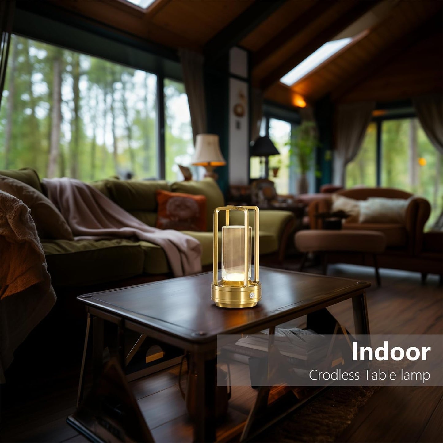 Crystal Table Lamp for Indoor and Outdoor, Rechargeable Cordless Lamp, 3-Colour 4000mAh Dimming Battery Powered Small Desk Lamp, Restaurant/Bedroom/Bar/Coffee Shop/Camping Light/nightlight-Gold