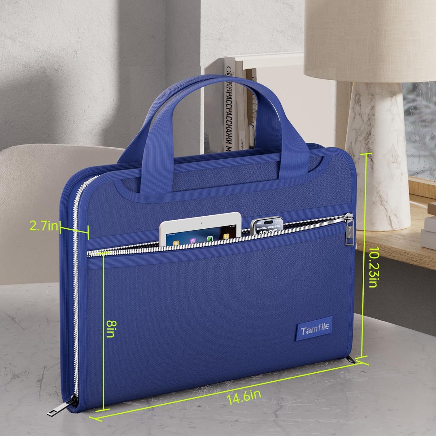 Fireproof Accordion File Organizer with Handle, 13 Pocket Expanding File Folder with Zipper & Labels, File Folder with 3 Ring Binder, Multi Pockets Paper Organizer Folder for Letter A4 Files (Blue)