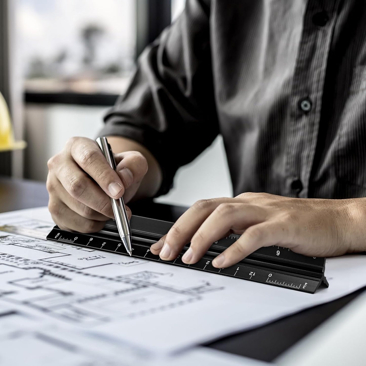 Fumete 12 Pack 6 Inch Architectural Engineering Scale Rulers Small Scale Ruler Pocket Size Scale Ruler Construction Rulers Imperial Measurements for Architects Engineering, Draftsman Drawing(Black)