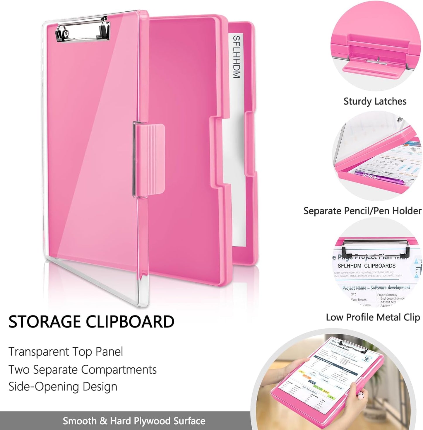 Clipboard with Storage,Heavy Duty Clip Boards 8.5x11 with 2 Storage Case,Clear Visible Top Panel Storage Clipboards,Side Opening Clip Boards,Nursing Clipboard Folder Case for Office Supplies-Pink