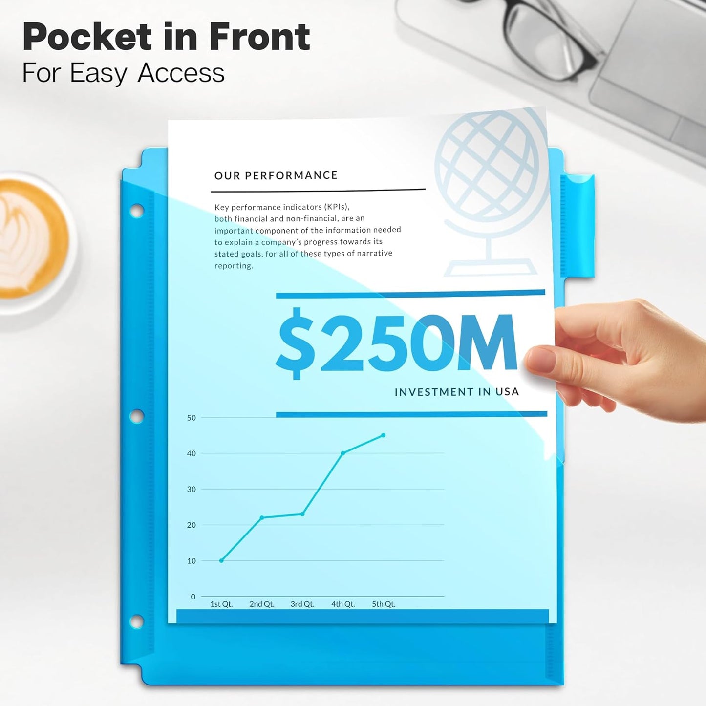 Dunwell 5-Tab Dividers with Pocket for 3-Ring Binders (3 Sets, 15 Count), Plastic One Pocket Dividers with Tabs, Slash File Jackets 3 Hole Punched for 8.5x11 Paper, Poly Pocket Notebook Dividers