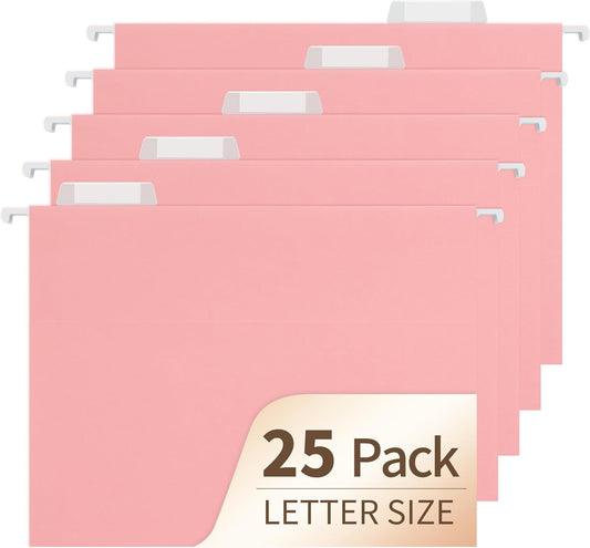 Hanging File Folders, 25 Pack Letter Size File Folders with 1/5-cut Tabs, Office Essentials for Filing Cabinet & Desk Storage