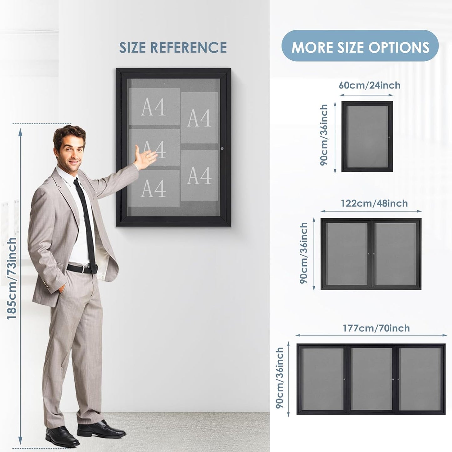 Enclosed Bulletin Board Outdoor Noticeboard with Locking Door, Weather-Resistant, Grey Felt, Black Aluminum Frame, 48 x 34 in