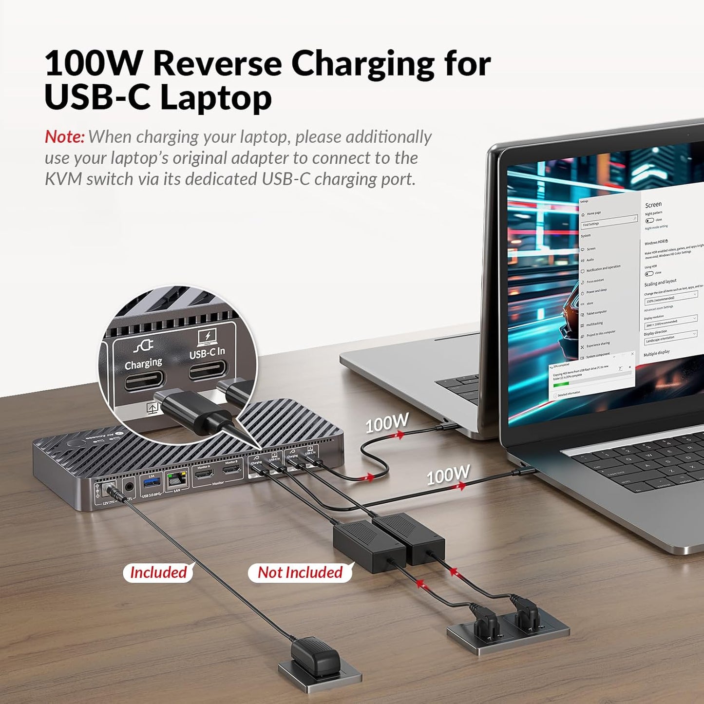 AV Access Docking Station KVM Switch 2 Monitors 2 Laptops, 4K HDMI KVM Switch Dual Monitor, 100W PD for Each PC, 1G Ethernet, EDID Emulation, Ideal for Home Office & Gaming
