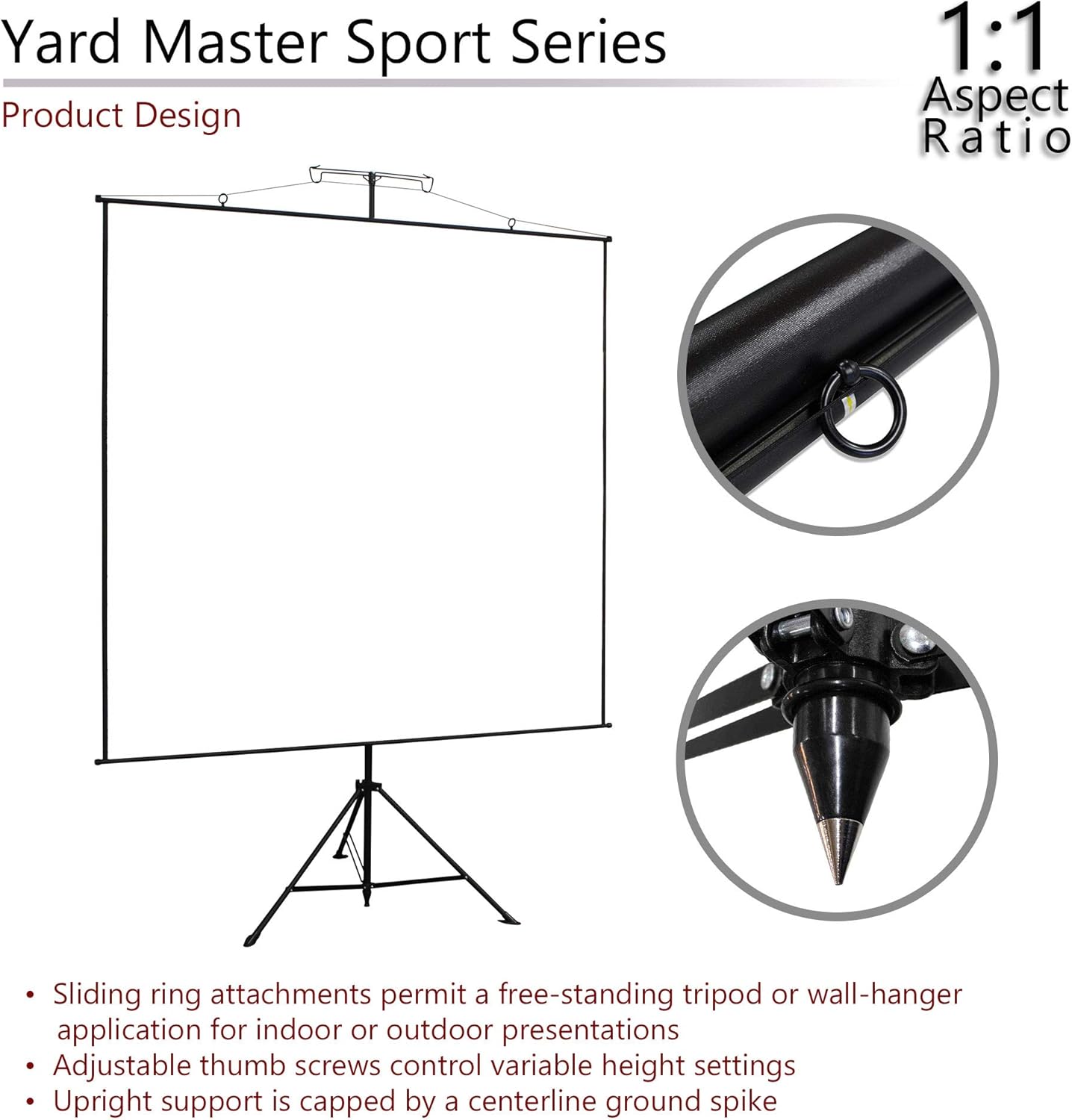 Elite Screens Yard Master Sport 96″ Portable Projector Screen, Dual Tripod/Wall Hanging 2-in-1, 1:1, MaxWhite Gain 1.1, Indoor/Outdoor with Carry Bag