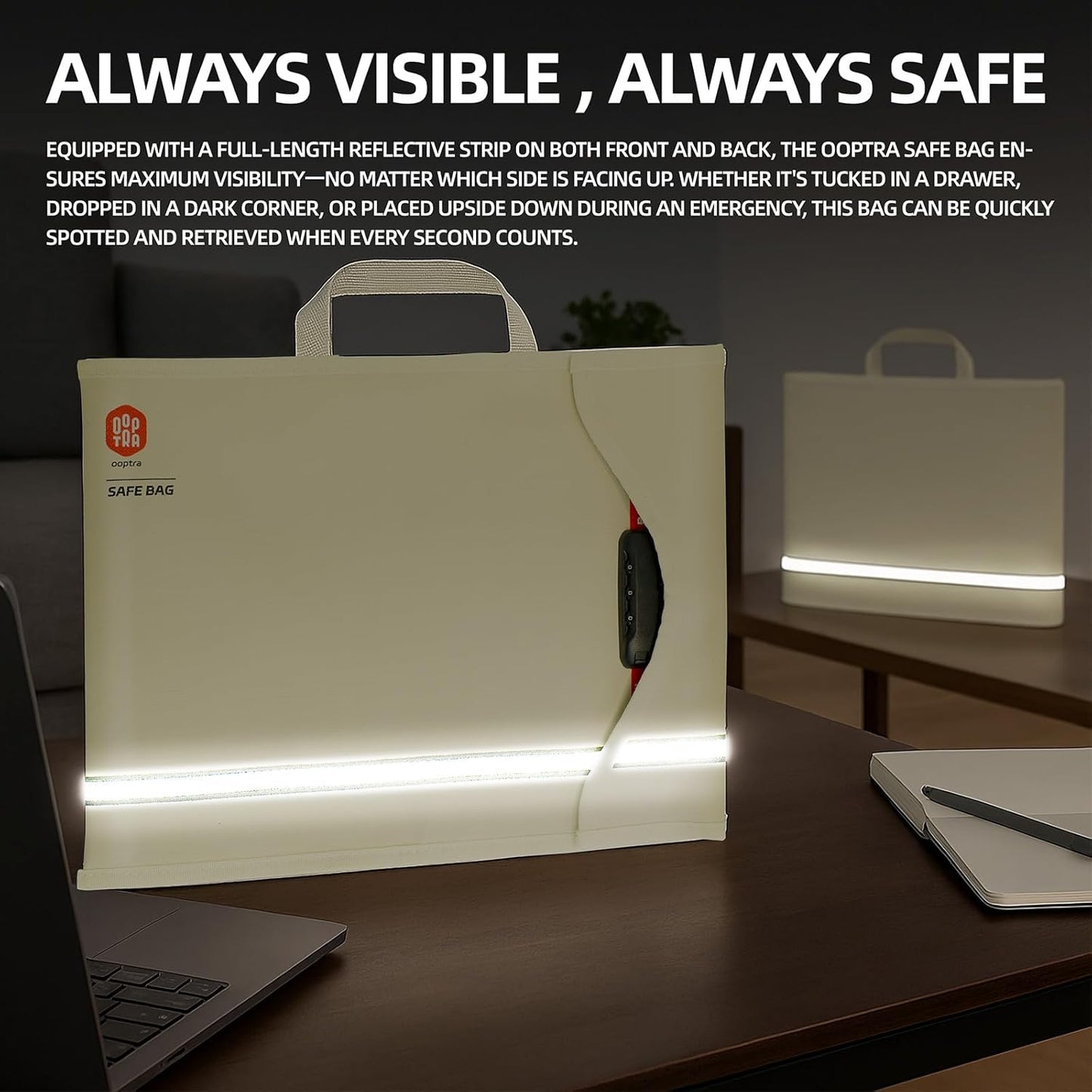 Fireproof Document Bag (Beige) – Waterproof Zipper & Lock – for Home, Office & Travel – Holds Files, Cash, Passport, Valuables – Fire & Water Resistant