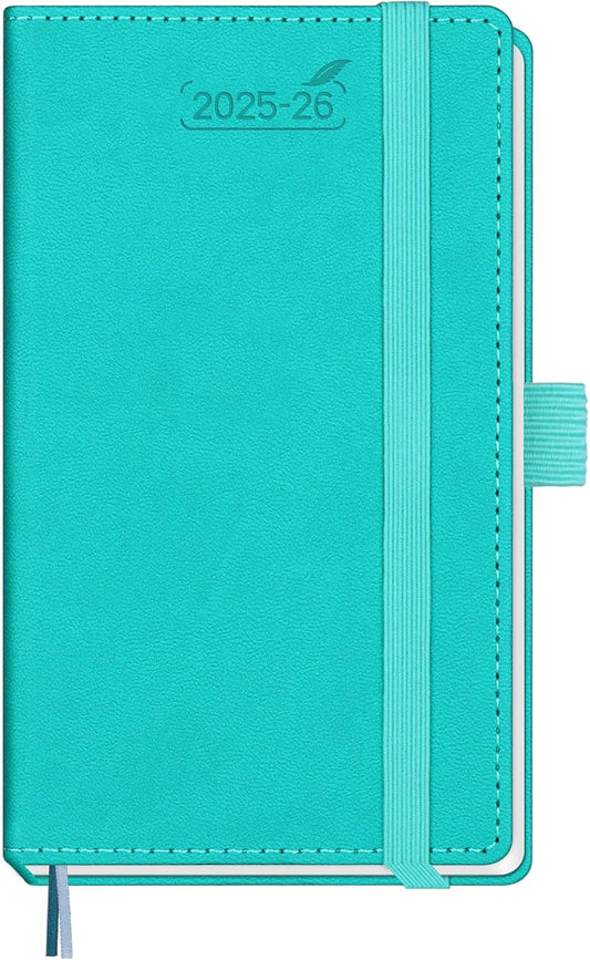 BEZEND Pocket Planner 2025-2026 Weekly and Monthly, 3.5" x 6" Academic Planner (Jul 25-Dec 26) 18-Month Mid-Year Calendar Book, Storage Pocket, Pen Holder, PU Leather Hardcover - Turquoise