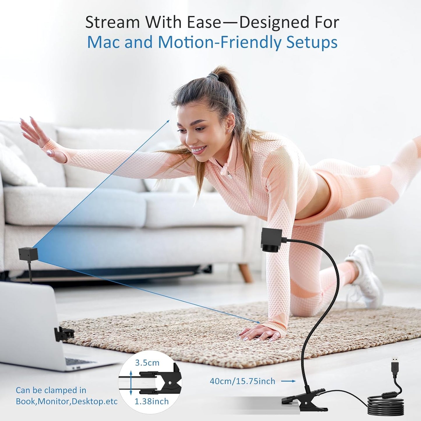 Webcam 1080P for PC, Eye Contact Webcam for Desktop Computer (Grey)