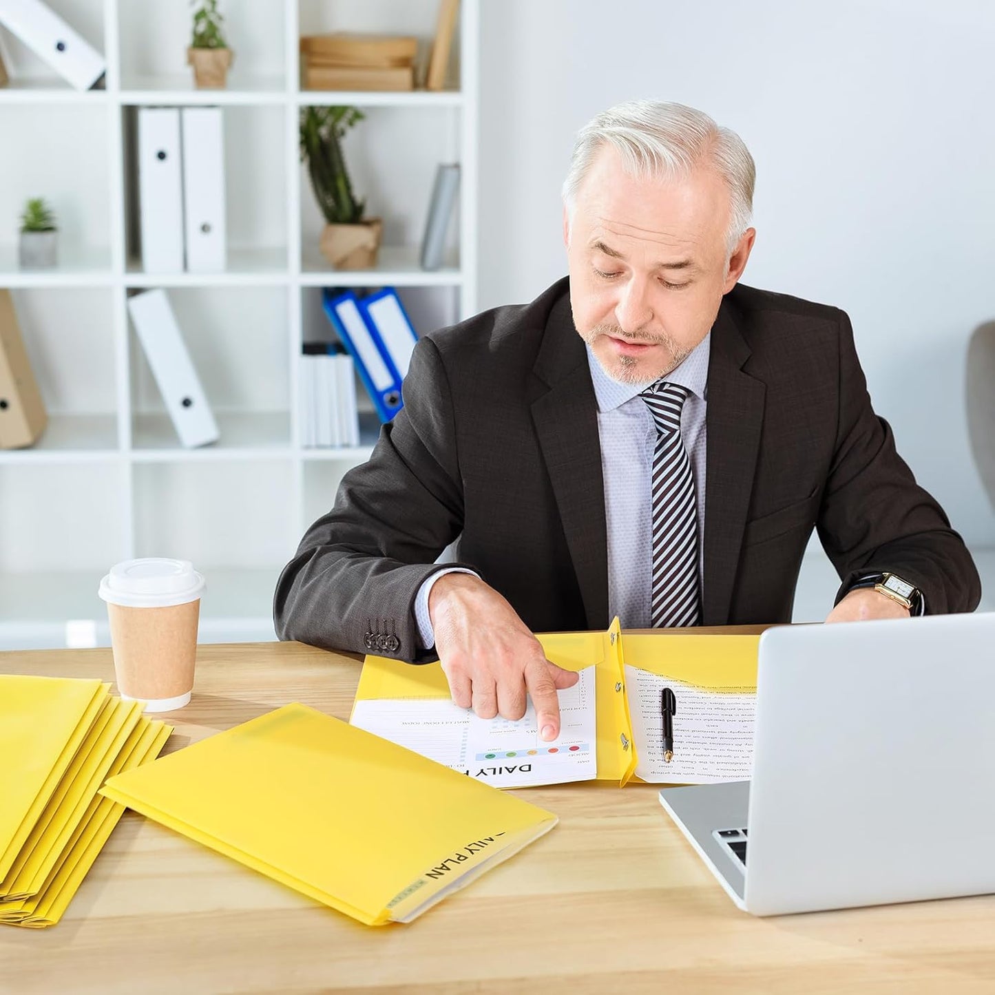 Patelai 48 Pcs Plastic Folders with 2 Pockets and 3 Prongs Home Folders with Card Slot Letter Size Heavy Duty Report Covers for Back to School(Yellow,Classic)