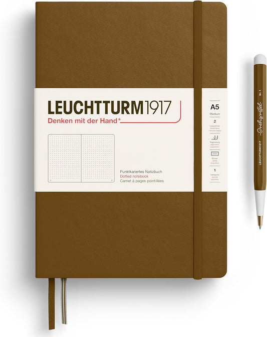 LEUCHTTURM1917 - Notebook Hardcover Medium A5-251 Numbered Pages for Writing and Journaling - Thinking Ahead (Dotted Paper, Spice Brown)