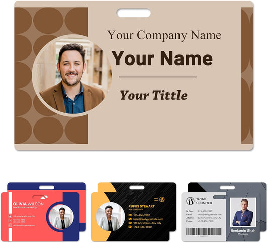 Custom Id Badge Custom Id Card Identification Badges Customizable Personalized Name Badge Customize Name Tag Photo Logo Employee Work Office Volunteer Customized Personal (Horizontal-9)