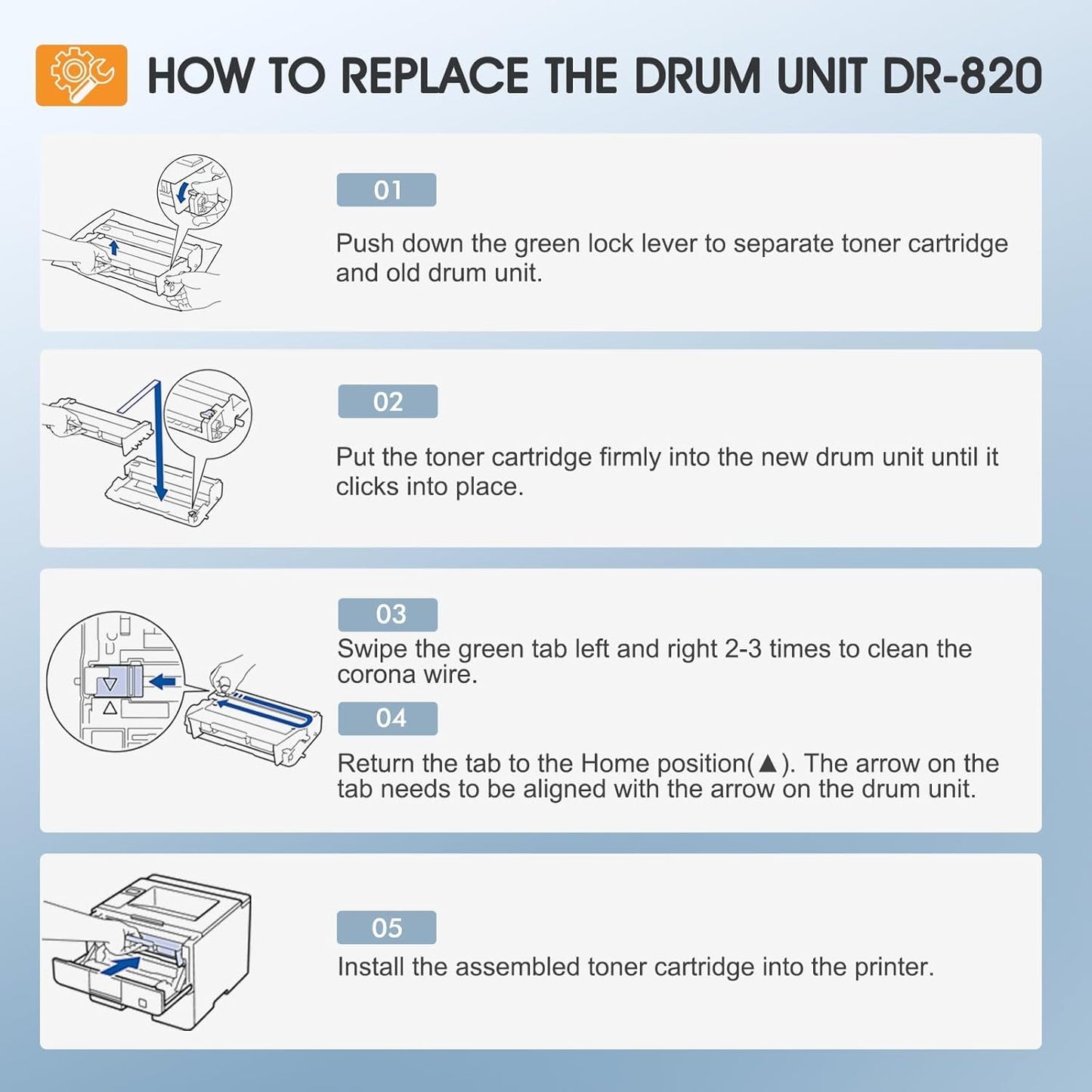 DR820 DR-820 Drum Unit Black 2 Pack Compatible Replacement for Brother DR820 DR 820 DR-820 for HL-L6200DW HLL6200DW L6200DW MFC-L5850DW MFC-L5900DW MFC-L5700DW HL-L5200DW L5200DWT Printer Ink